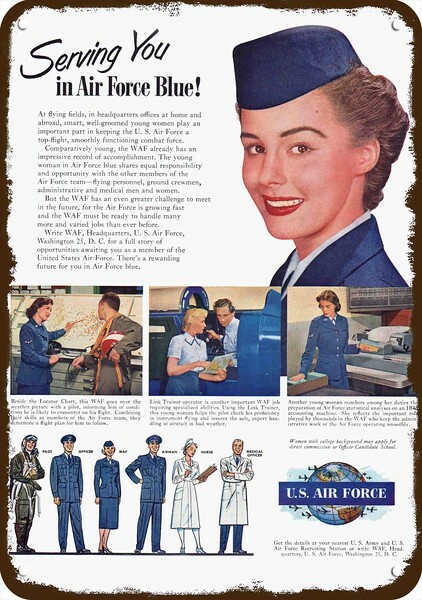 1951 WOMEN in the AIR FORCE WAF Vintage-Look-Edge DECORATIVE REPLICA METAL SIGN 1951 WOMEN in the AIR FORCE WAF Vintage-Look-Edge DECORATIVE REPLICA METAL SIGN
