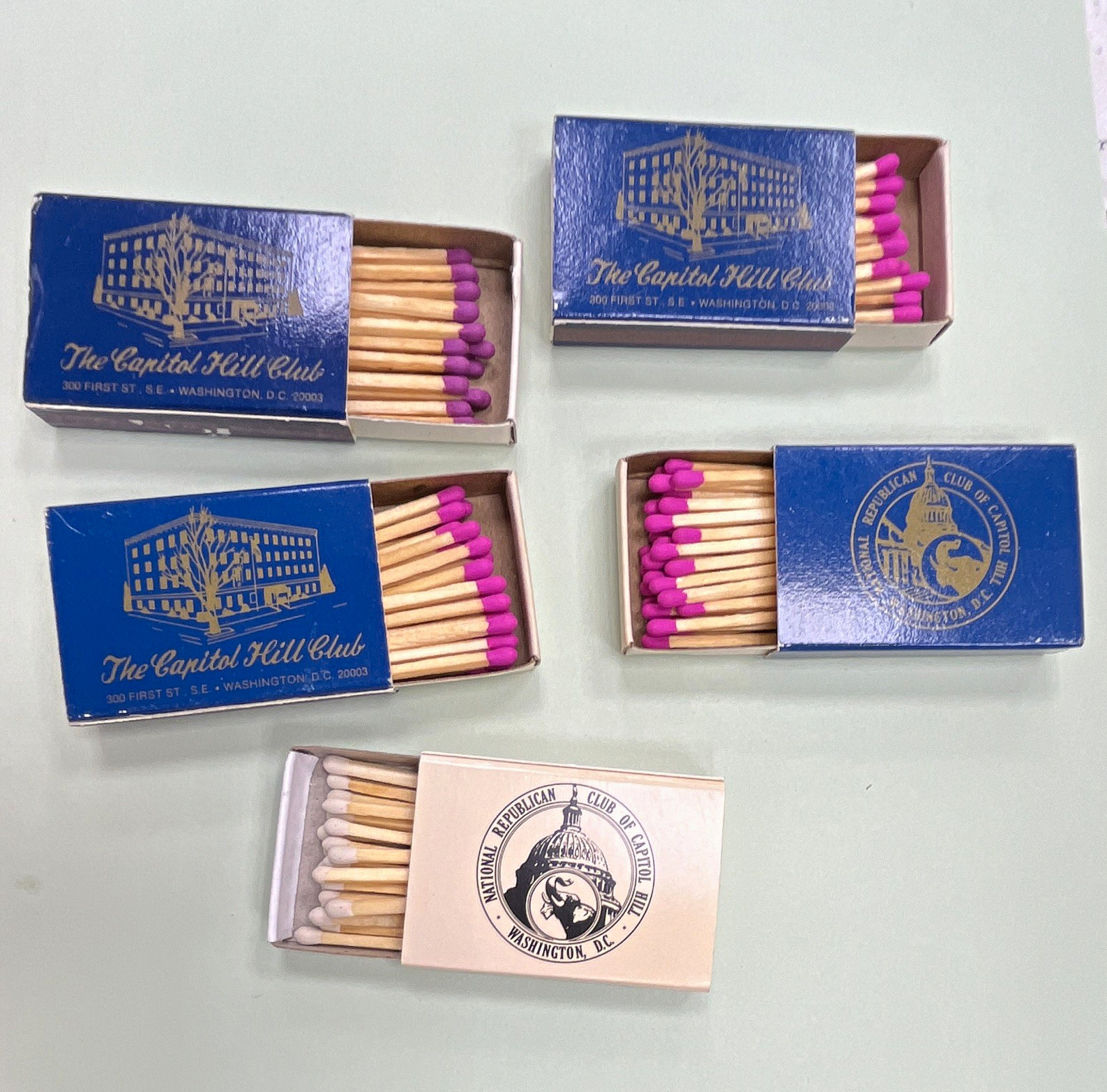 Lot of 5 Matchboxes Capitol Hill Club/ National Republican Club Washington DC