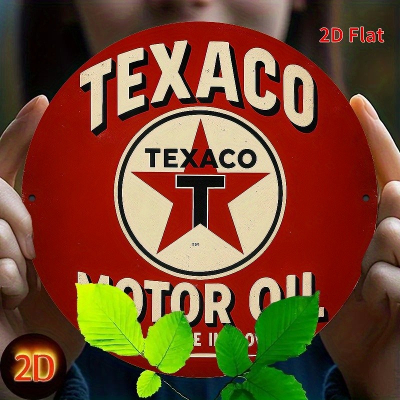 2D Flat, Vintage Texaco Motor Oil Tin Metal Signs 7.8