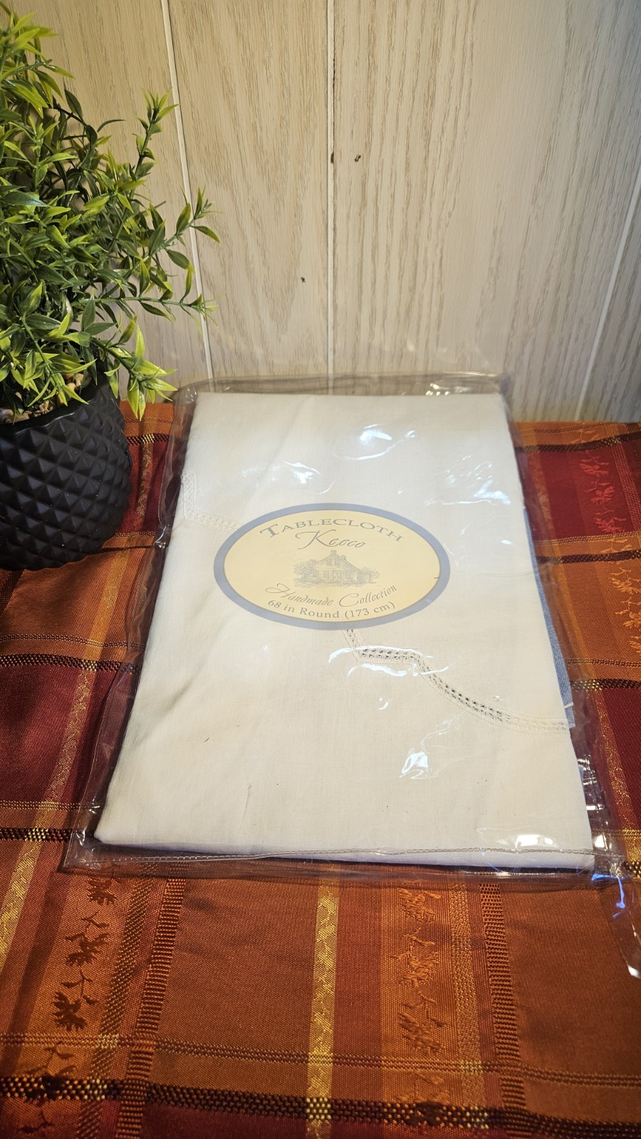 Vtg Keeco Chambray Hemstitch Tablecloth 68” Round White 100% Cotton NOS 1999