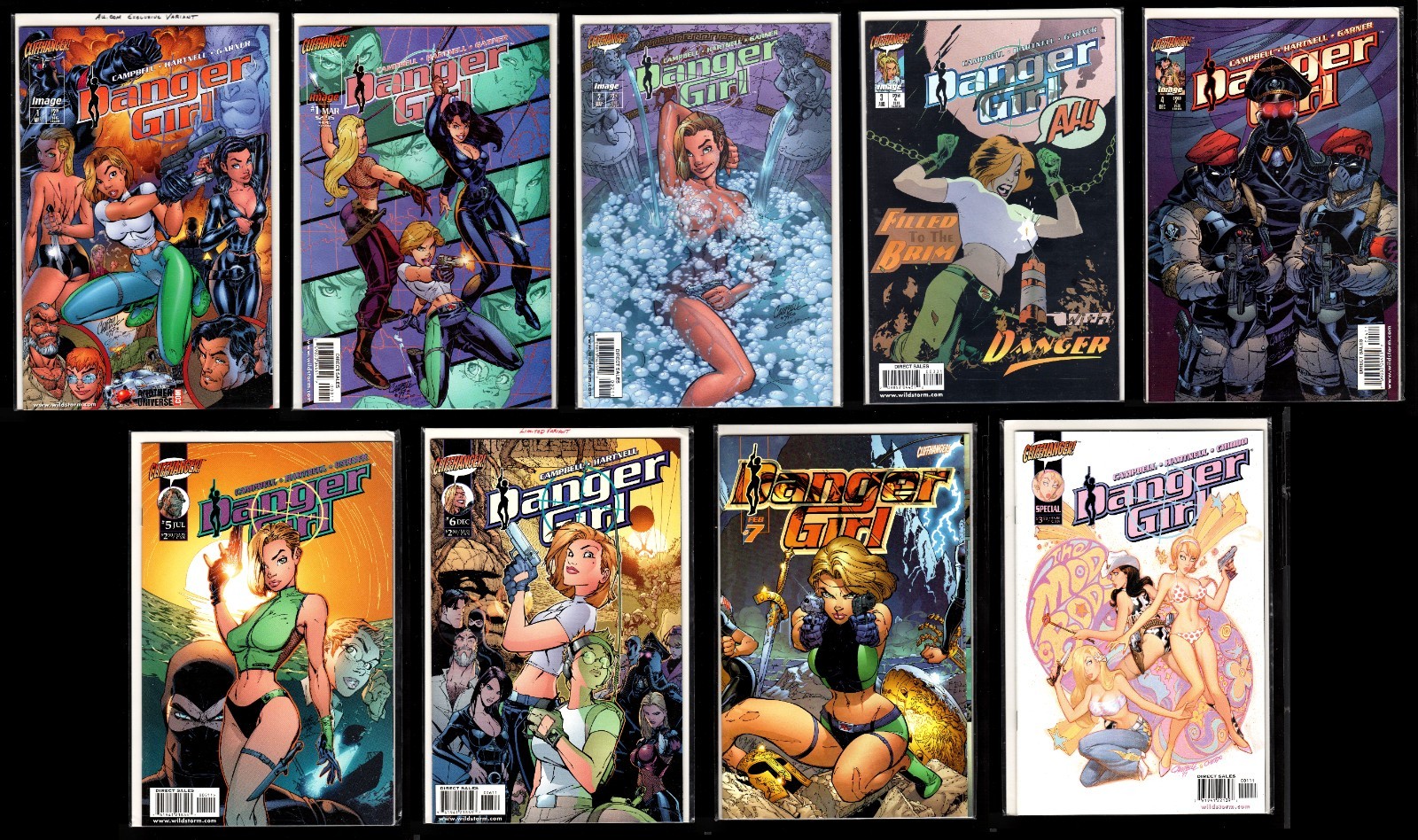DANGER GIRL LOT OF 9 (9.6/9.8 AVG) #1A,1B-7,SPECIAL J. SCOTT CAMPBELL CGC'EM