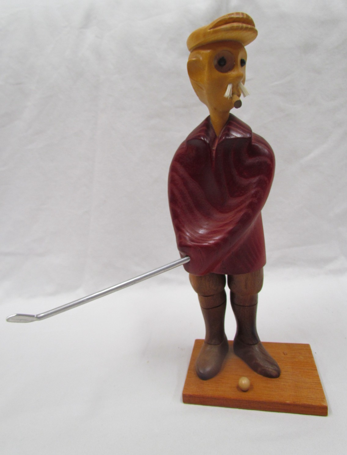 Vintage Carved Wood Golfer Golf 11” Statue Figure Romer of Italy Figurine