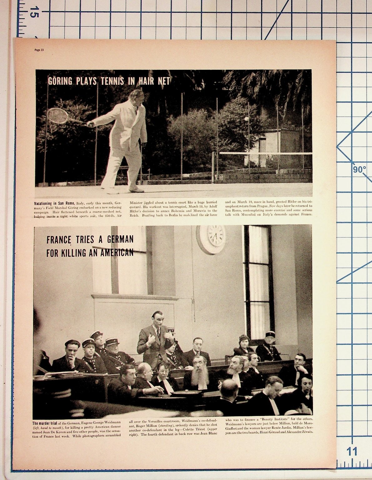 1939 Göring Tennis & Weidmann Murder Trial Magazine Page Ephemera