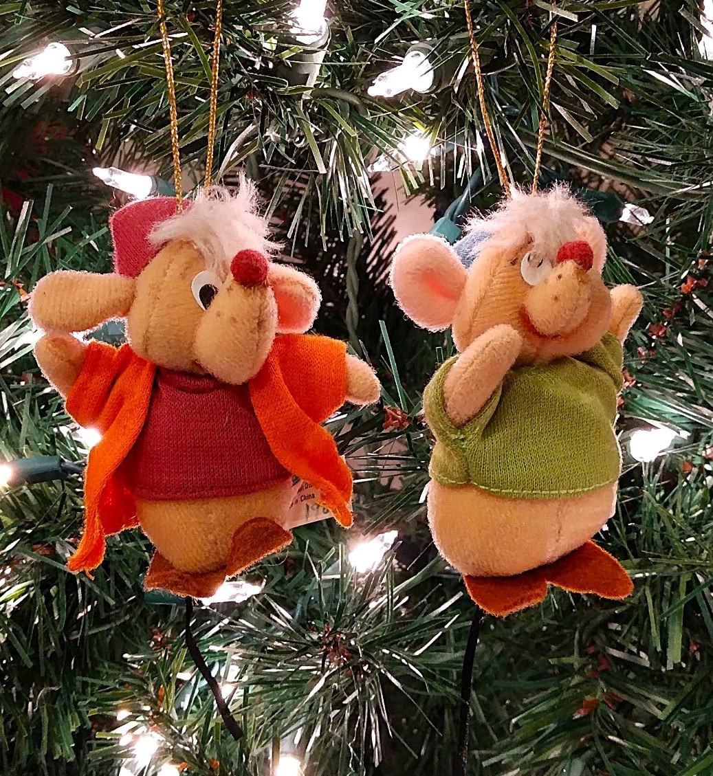 '87 Vtg 2Pc Walt Disney Cinderella Jaq & Gus Plush Christmas Ornaments Disneyana