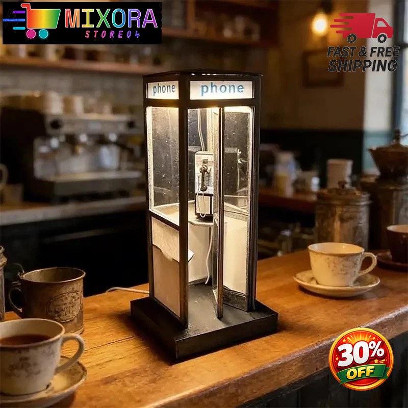 Retro British Style Mini Telephone Booth Night Light for Bedroom & Home Decor US