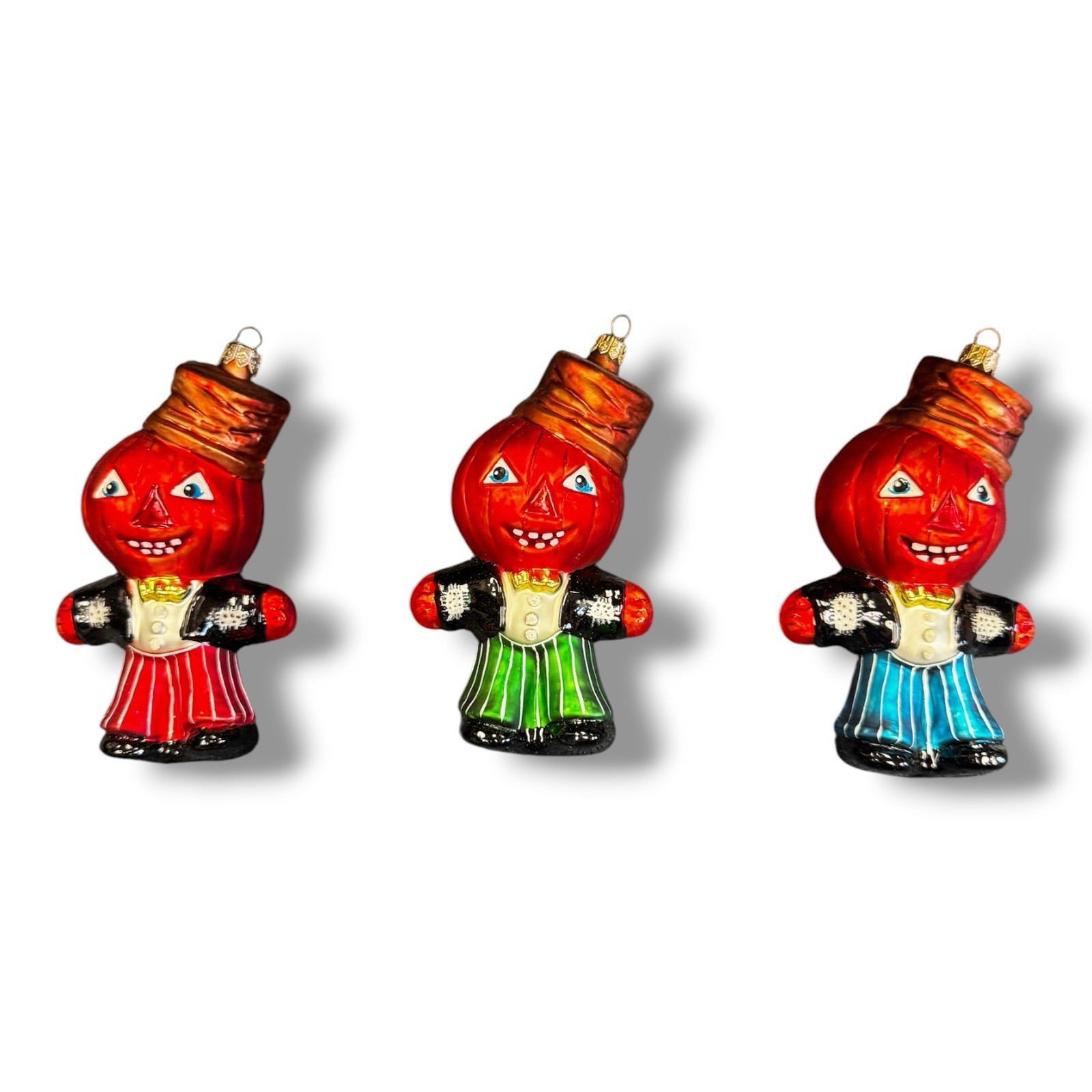 Vintage 1996 Christopher Radko Pumpkin Pete Halloween Glass Ornament Set Of 3