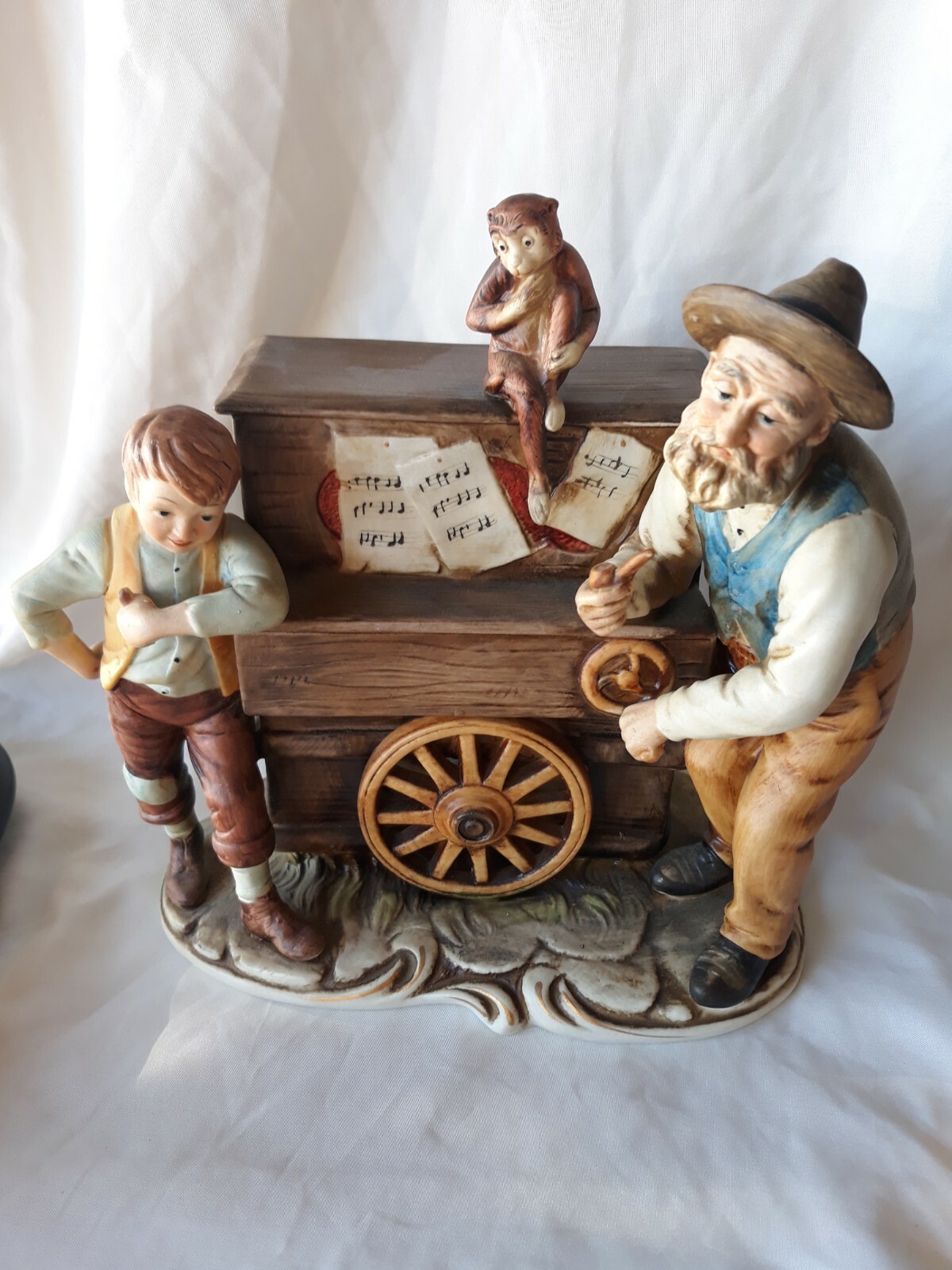 Vintage Ceramic Figures Old Man And Boy Music Box. On/Off Switch. Made In Japan