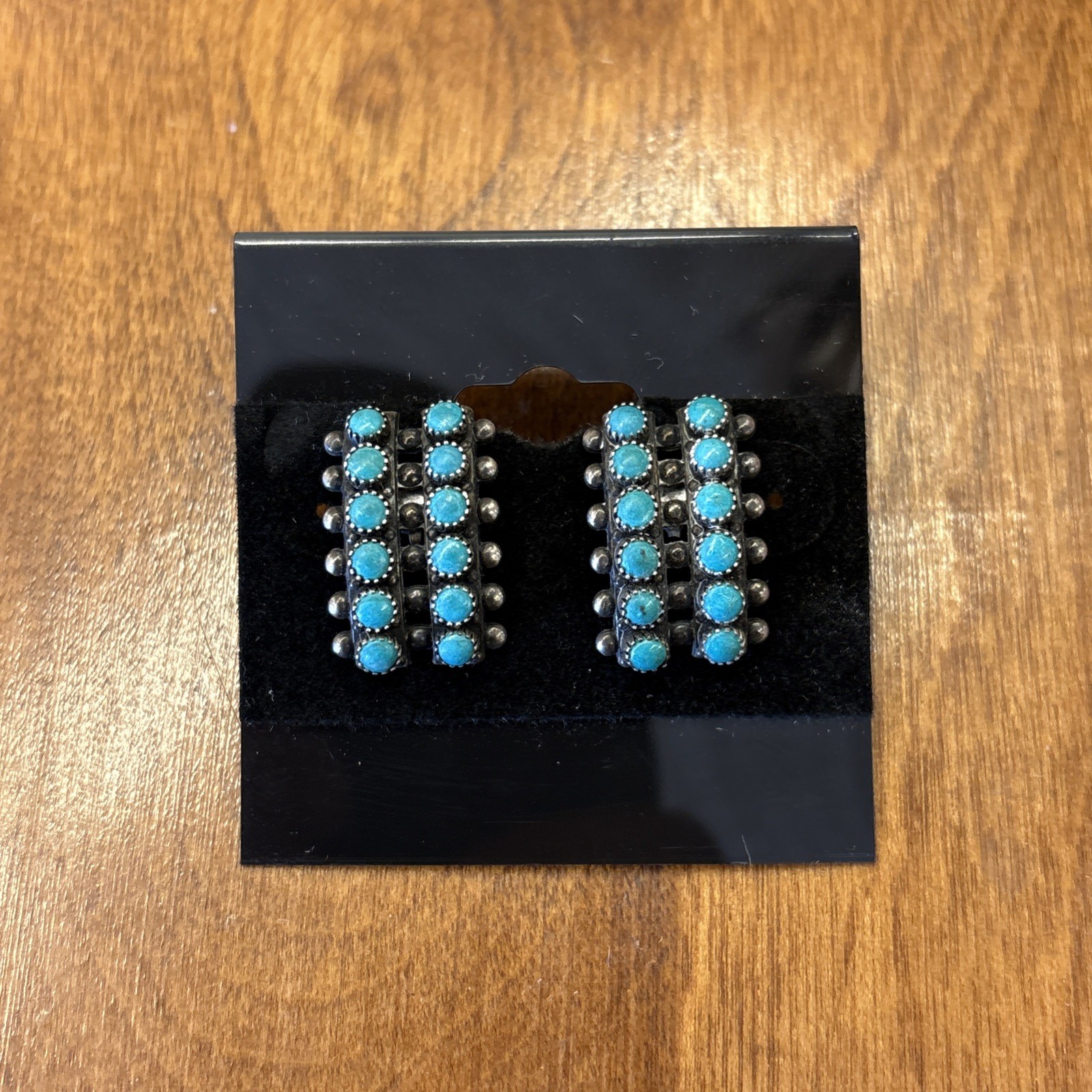 Vintage Native American Turquoise Earrings Sterling Silver Zuni OLD PETTYPOINT