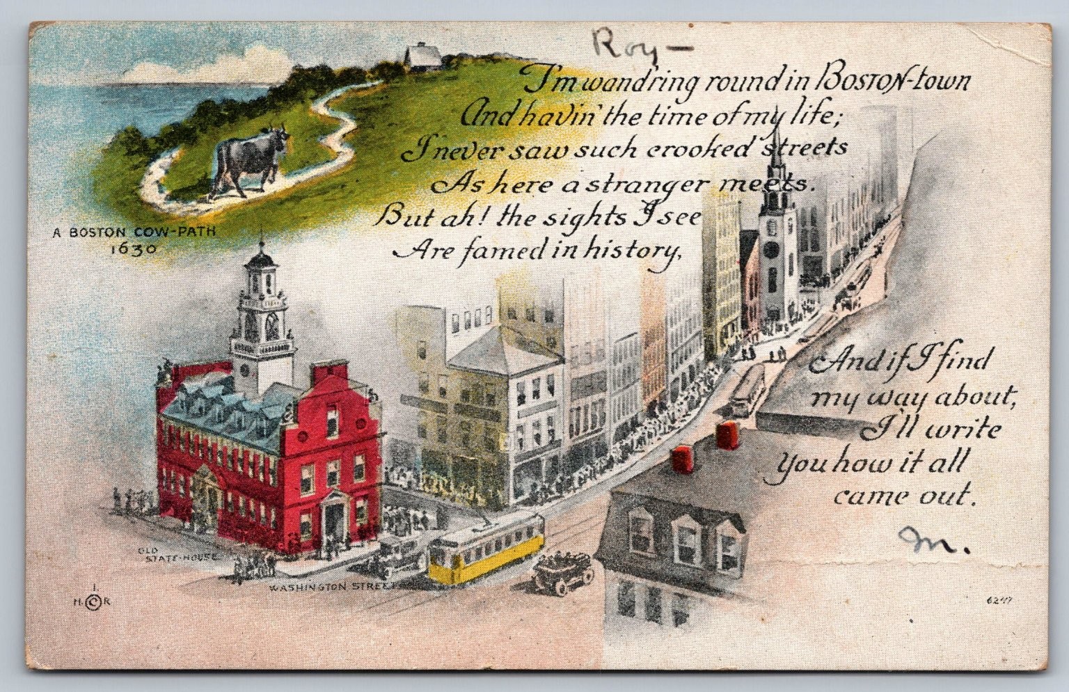 Vintage Boston MA Postcard Old State House Washington Street Poem 1917