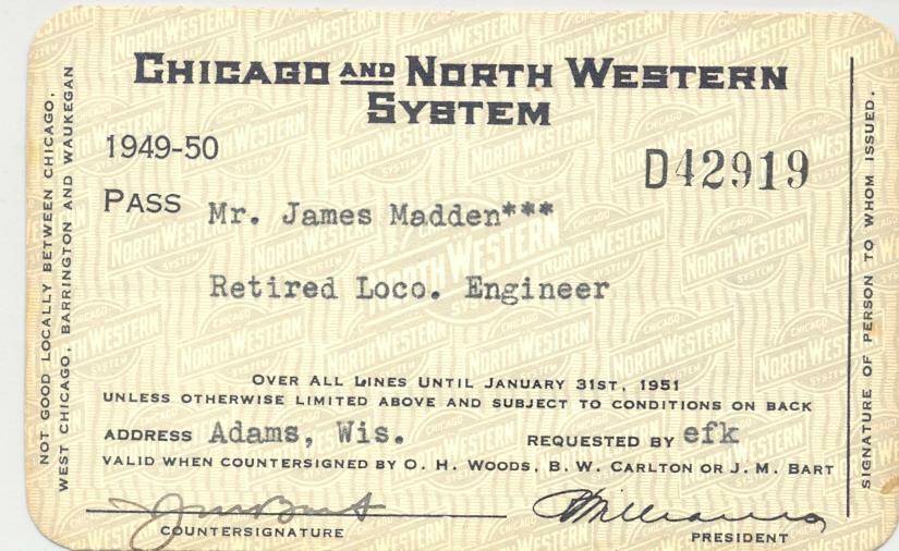 1949-1950 CNW - Chicago & North Western Railroad - employee train pass