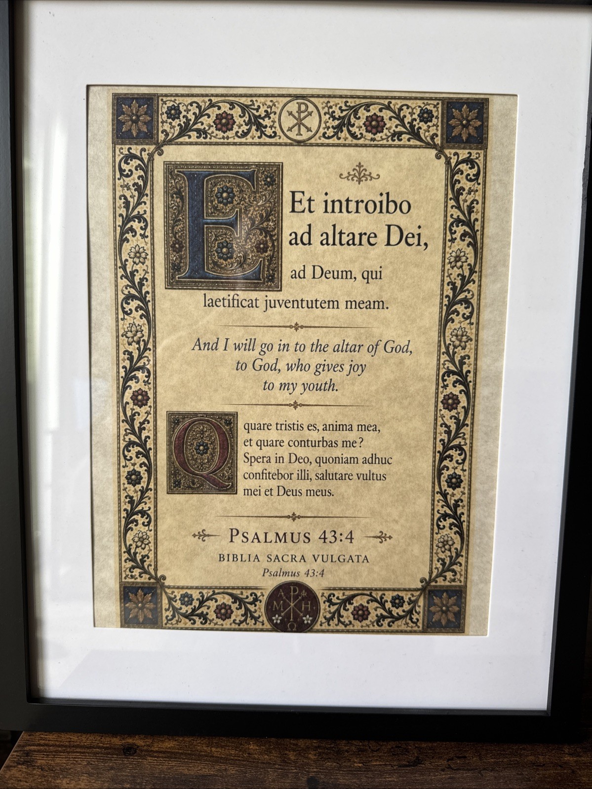 Et Introibo Latin Vulgate Catholic Scripture Art Framed Illuminated 8.5x11
