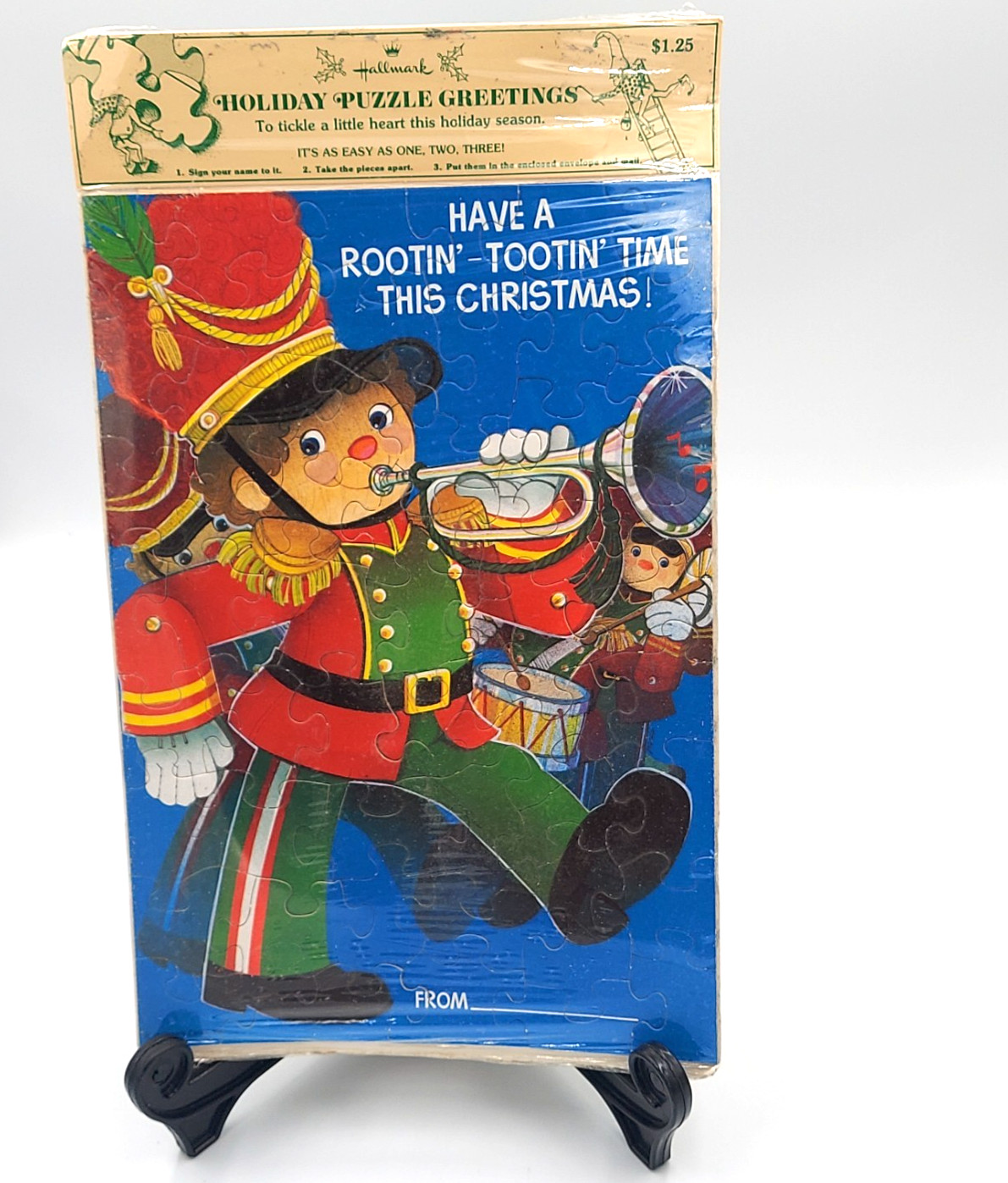 Vintage 1970s Hallmark christmas Holiday Greeting Card Puzzle Drummer  toy solid