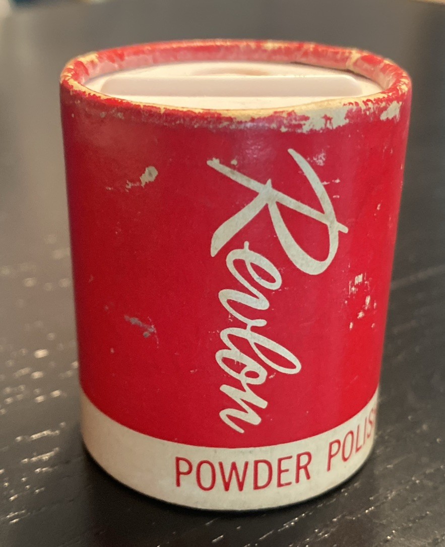 Vintage Revlon Nail Polish Powder 1/2 Oz USA Red Canister with White Bottom.