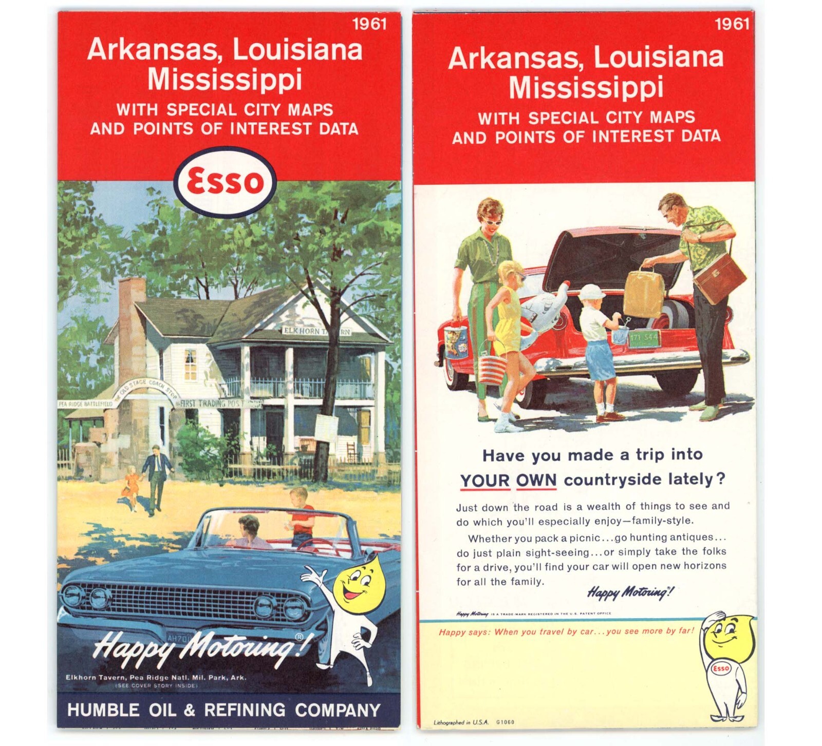 Vintage 1961 Arkansas, Louisiana & Mississippi Road Map – ESSO