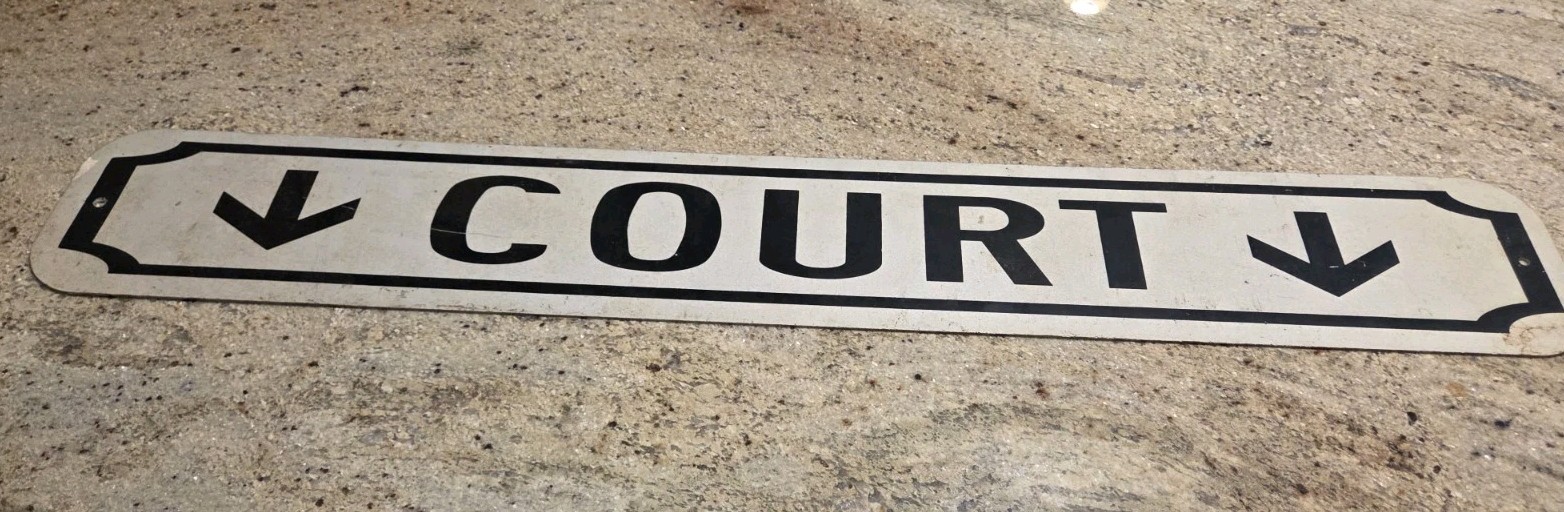 Vintage Rare Court Sign Courthouse Law Street Metal Gas Oil Advertising 