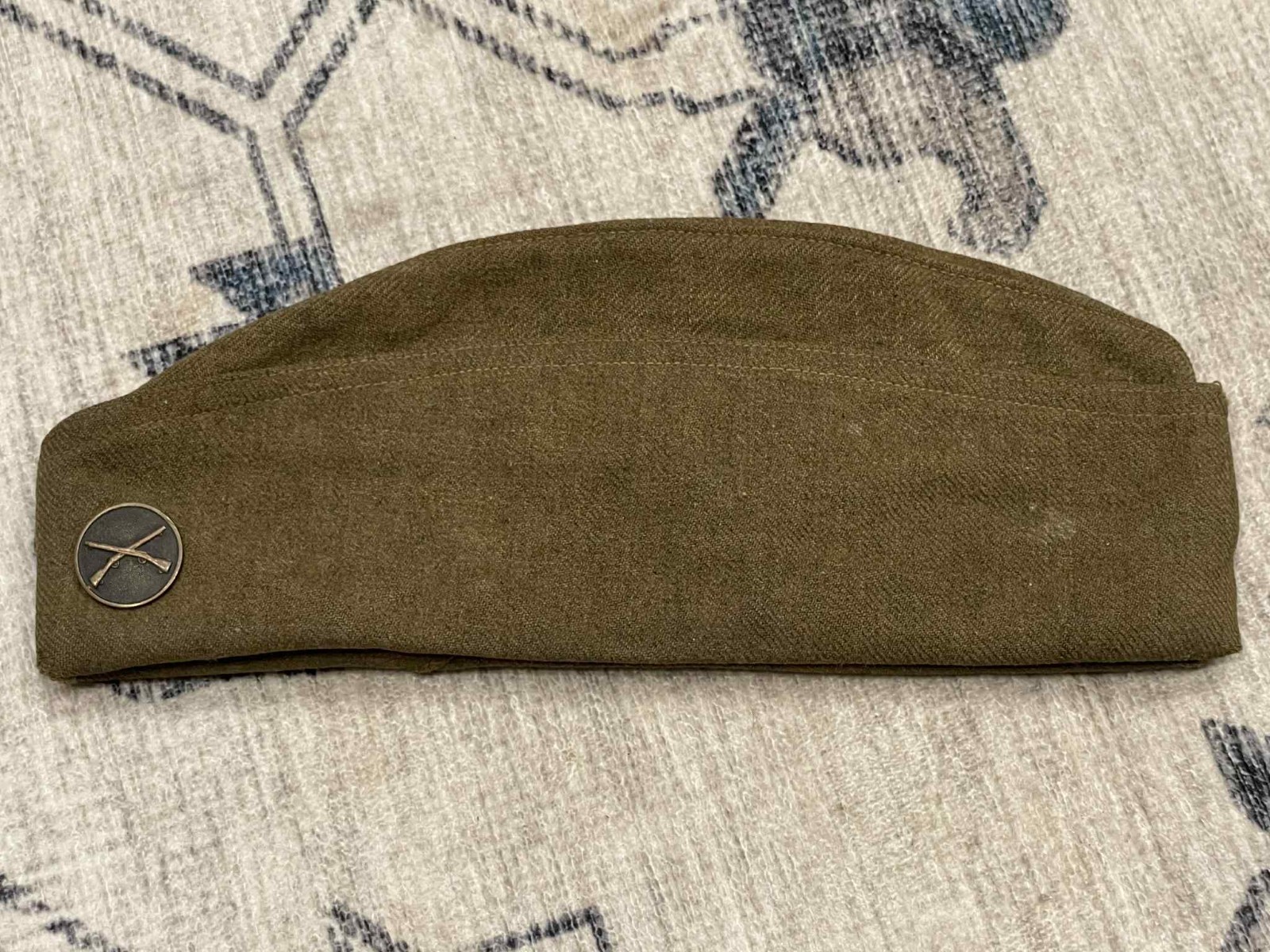 WW1 WWI US Army Military Infantry Garrison Cap Side Cap w/ Infantry Collar Disc
