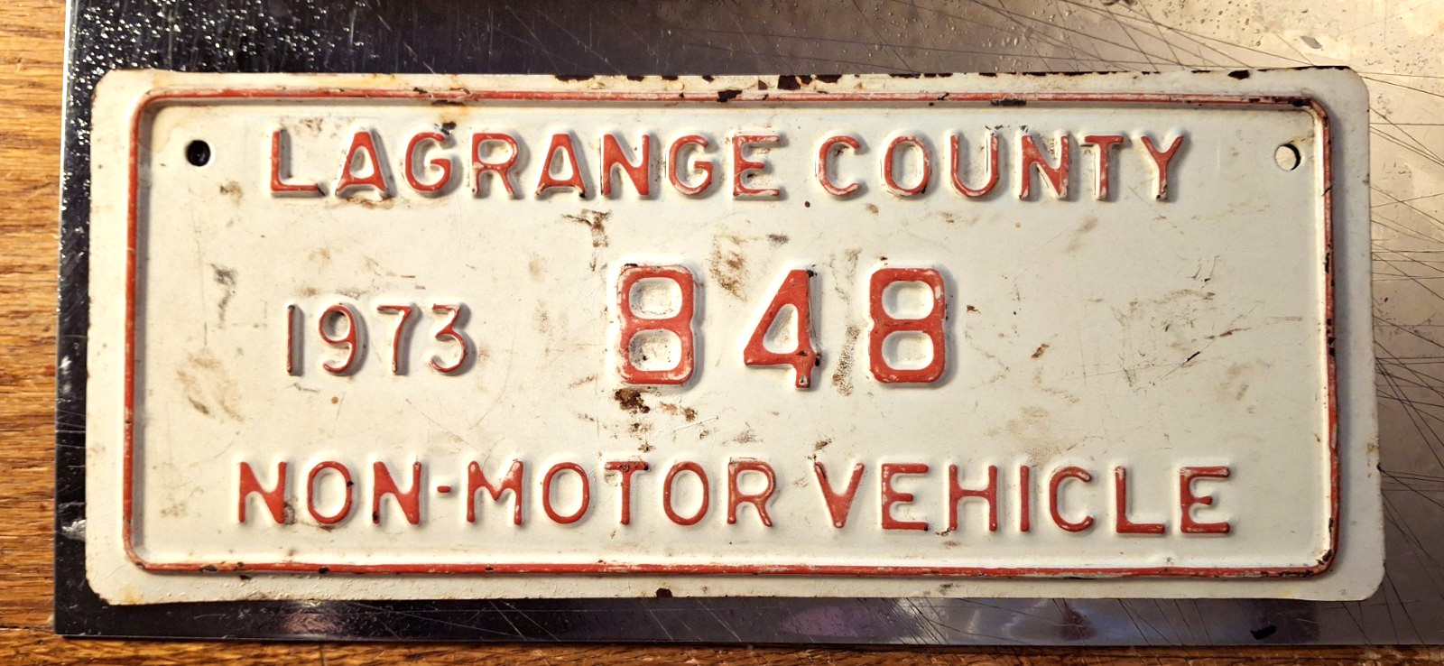 🐎- INDIANA - NMV license plate - 1973 LaGRANGE County Amish Buggy, #848 🐎- INDIANA - NMV license plate - 1973 LaGRANGE County Amish Buggy, #848