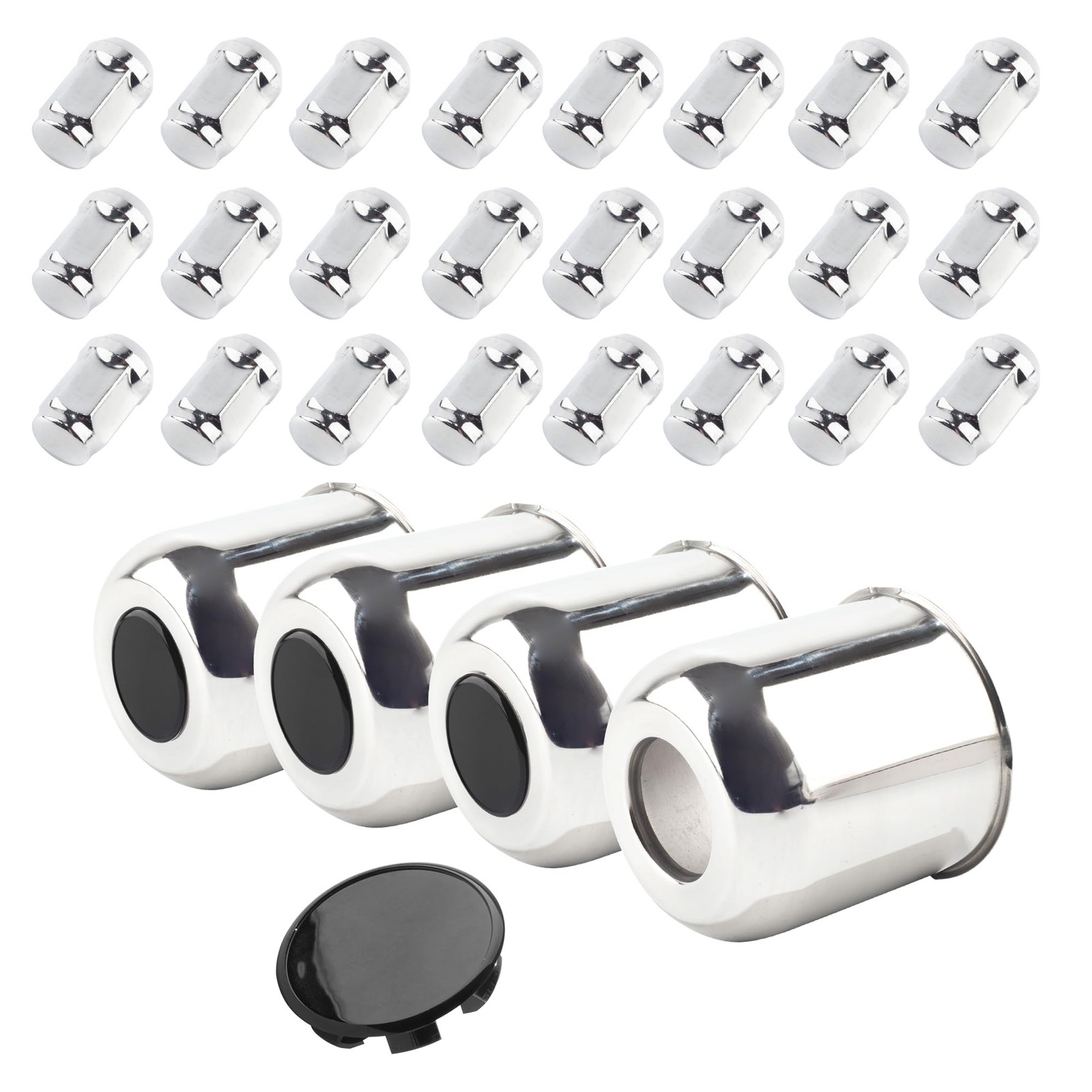 4-Pack Trailer Push Through Center Caps and Trailer Lug Sets - 4.25in Wheel C...