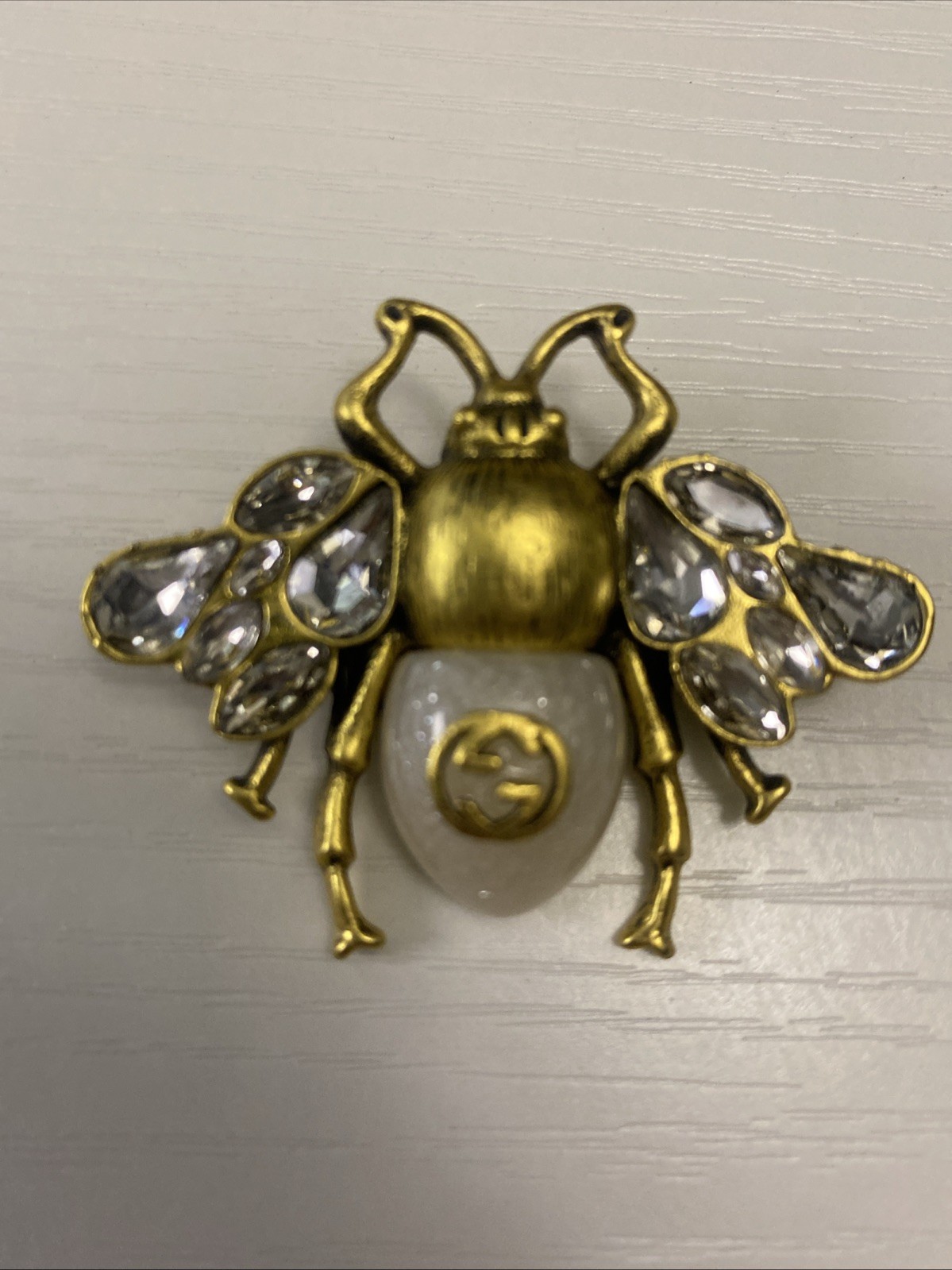 Gucci Brooch Pin Gold Tone With Elegant Clear Rhinestone 