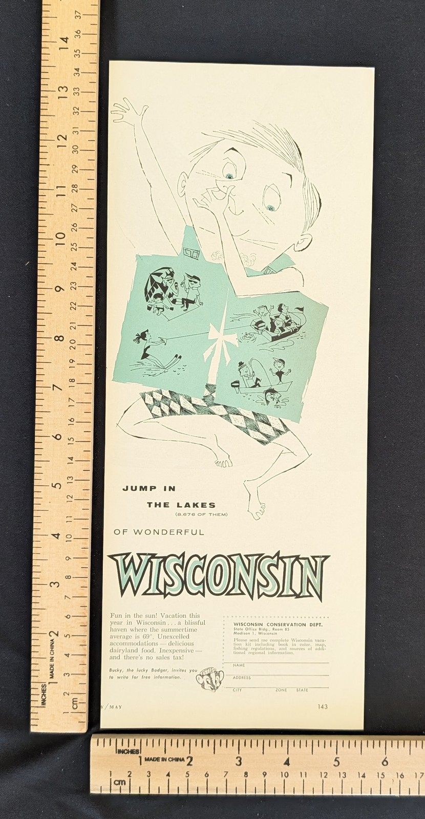 Vintage 1956 Wisconsin Tourism Color Print Ad Full Page Original Advertisement