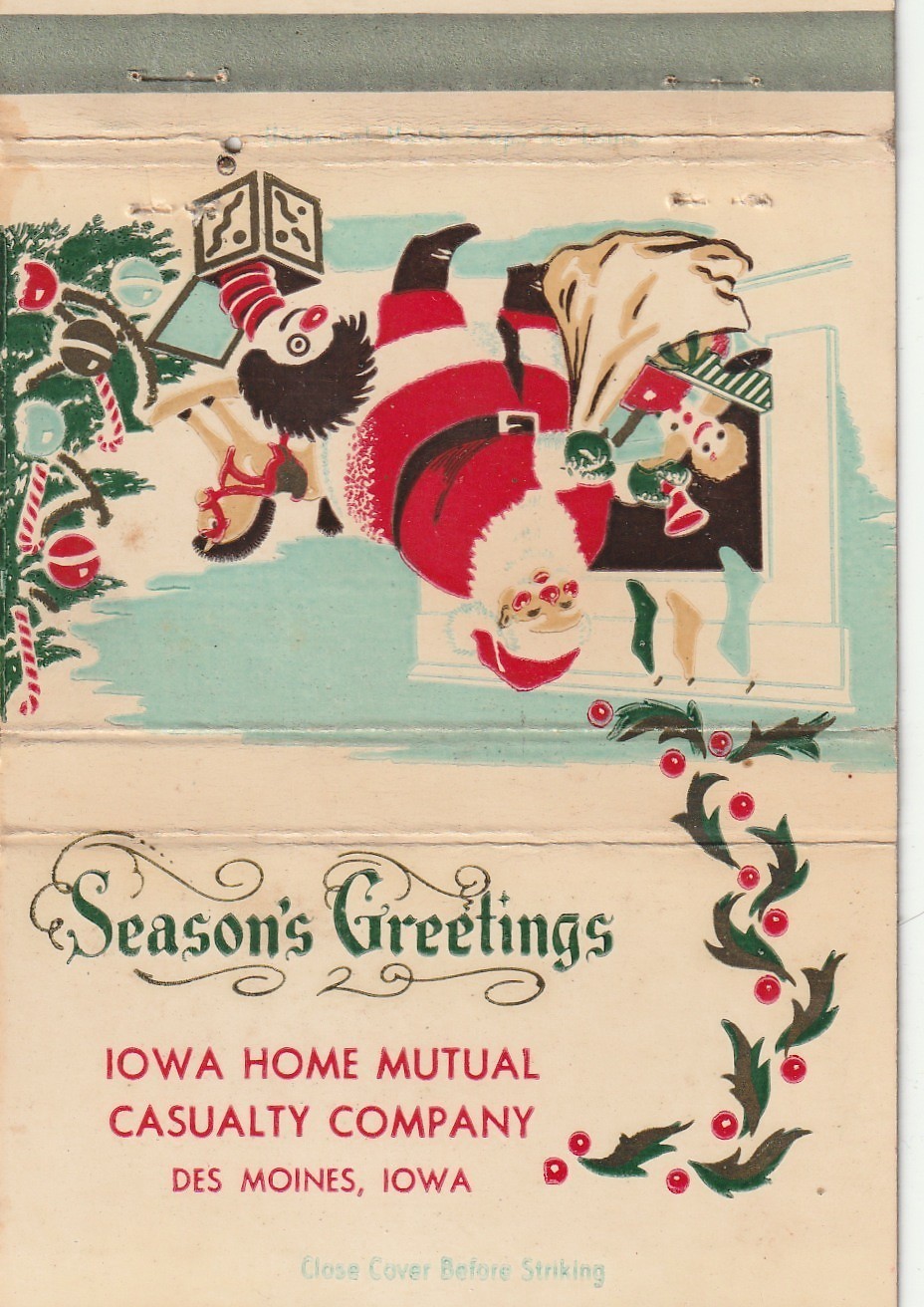 BILLBOARD MATCHBOOK - IOWA HOME MUTUAL CASUALTY - DES MOINES - CHRISTMAS