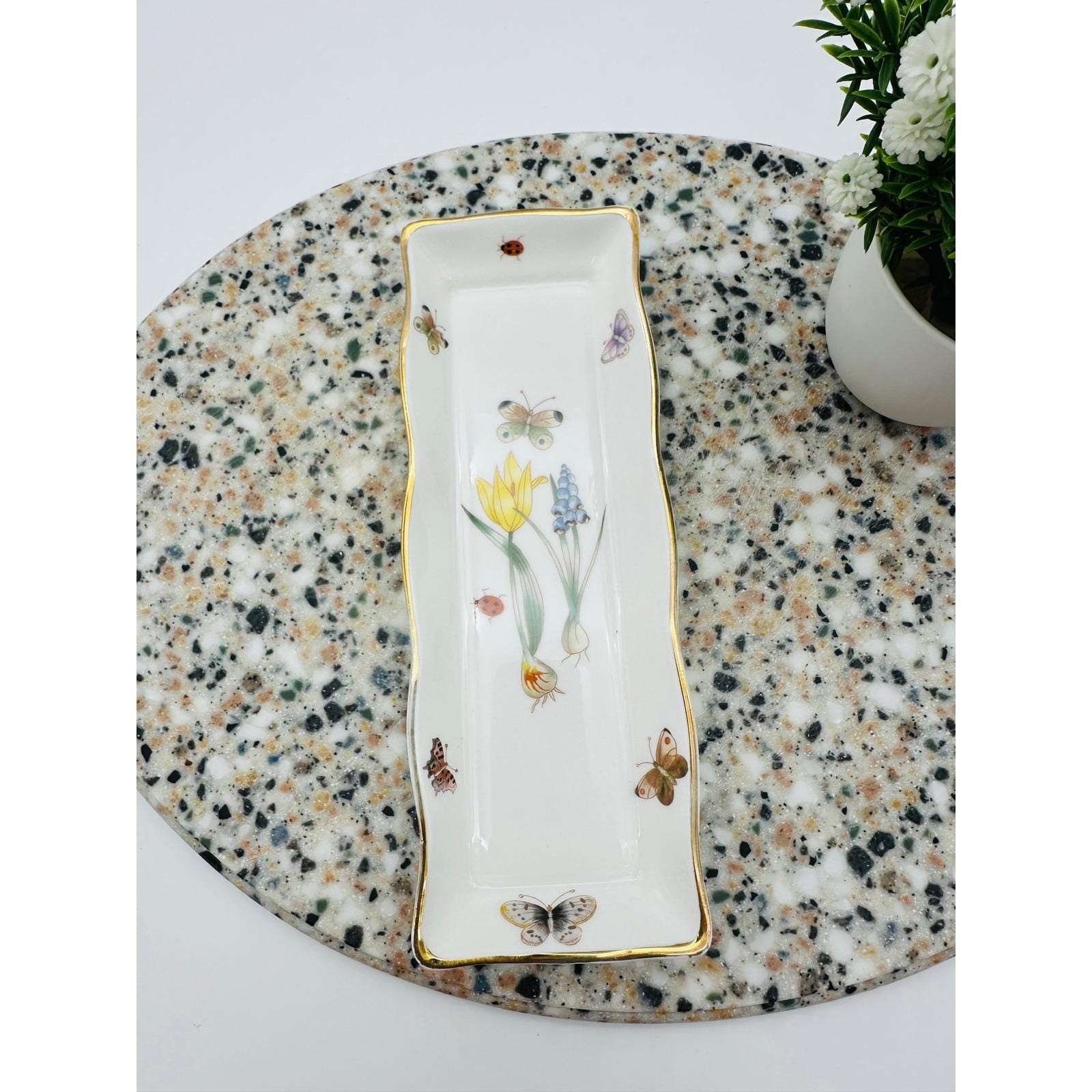 Royal Crown Duchy Fine Bone China Butterfly Floral Trinket Tray England
