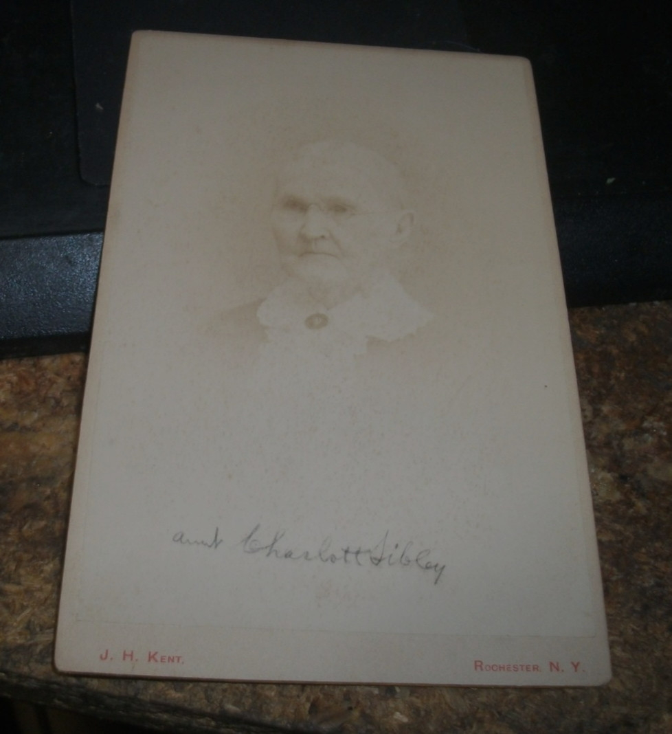 ANTIQUE CABINET CARD-LATE 1800\'s-CHARLOTTE SIBLEY, ROCHESTER N Y., J KENT,PHOTOG
