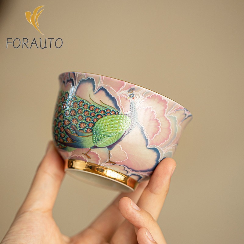 90ml Jingdezhen Enamel Peacock Tea Cup Ceramic Master Cup Kung Fu Tea Set