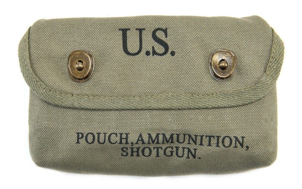 US WW2 Canvas Shotgun Shell Ammunition Pouch Marked  JT&L 1944 Dark OD