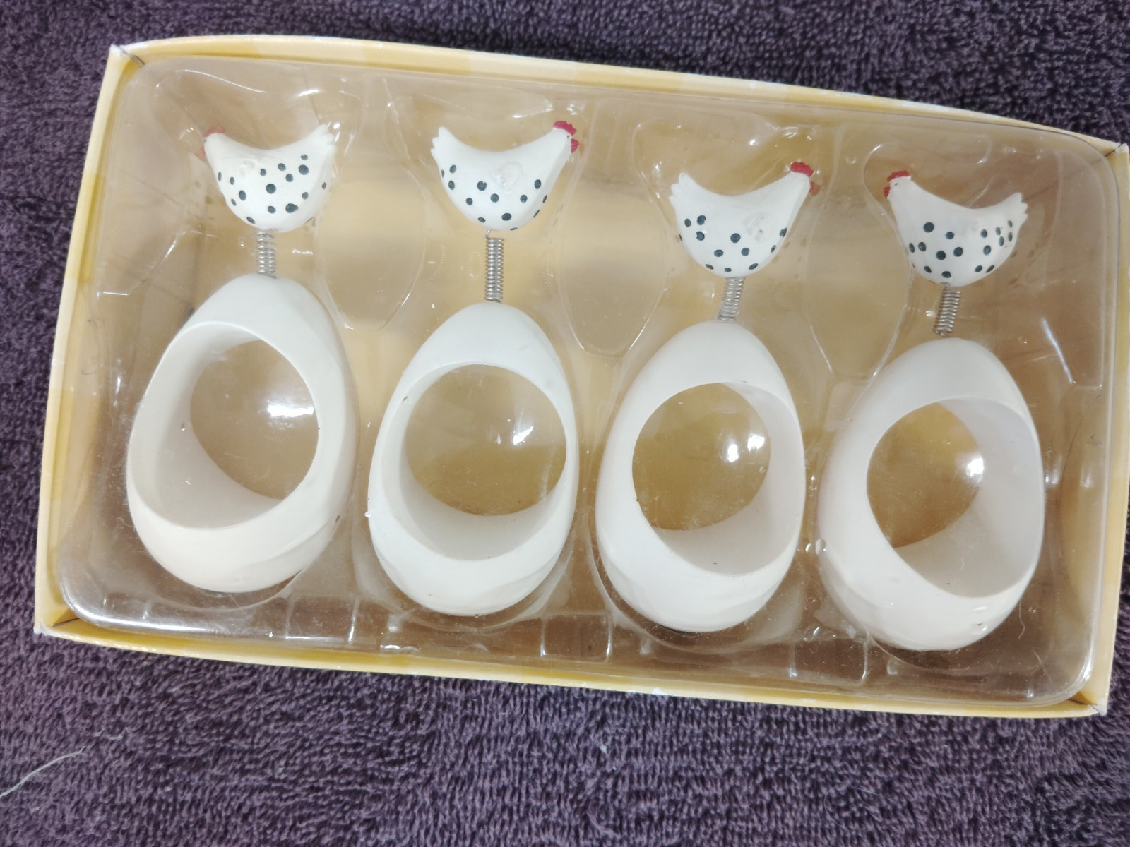 Vintage Department 56 Funky Chicken Egg Napkin Ring Set of 4 - NEW