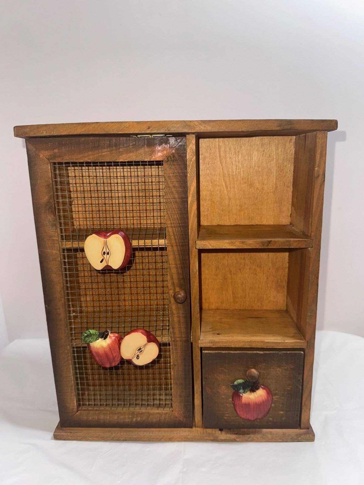 Vintage Freestanding Wooden Spice Cabinet Wire Mesh Door Apple Designs