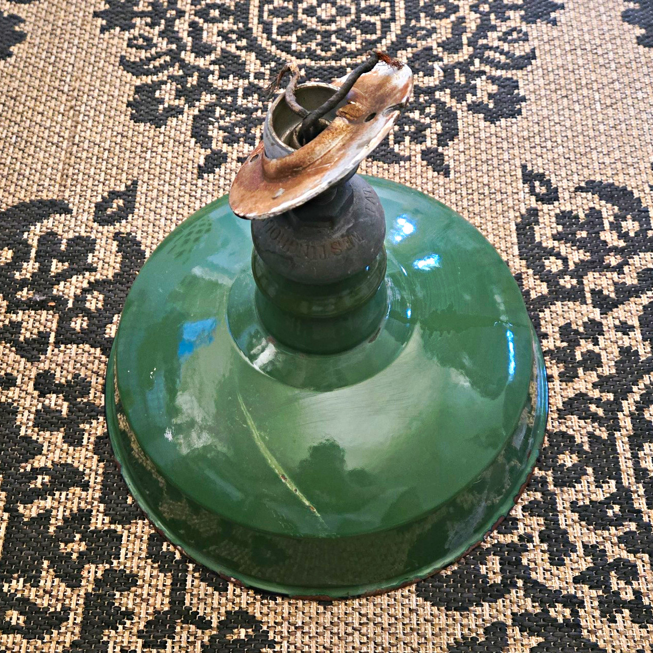 Vintage Westinghouse Green Enamel Porcelain Industrial Barn Light Fixture