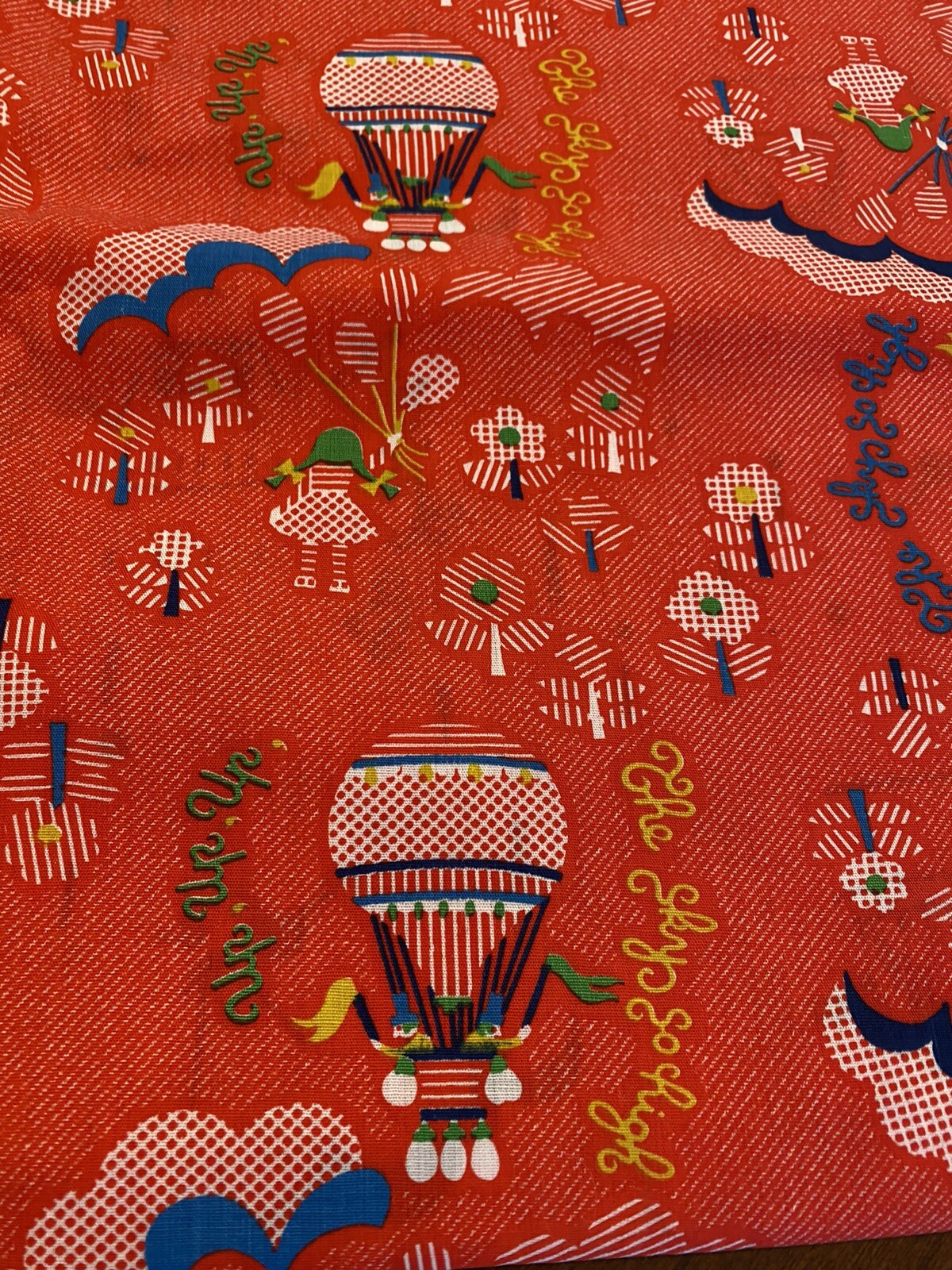 VTG 1970s COTTON FABRIC HOT AIR BALLOON Hippie Girl Flower Power RED GINGHAM BTY VTG 1970s COTTON FABRIC HOT AIR BALLOON Hippie Girl Flower Power RED GINGHAM BTY