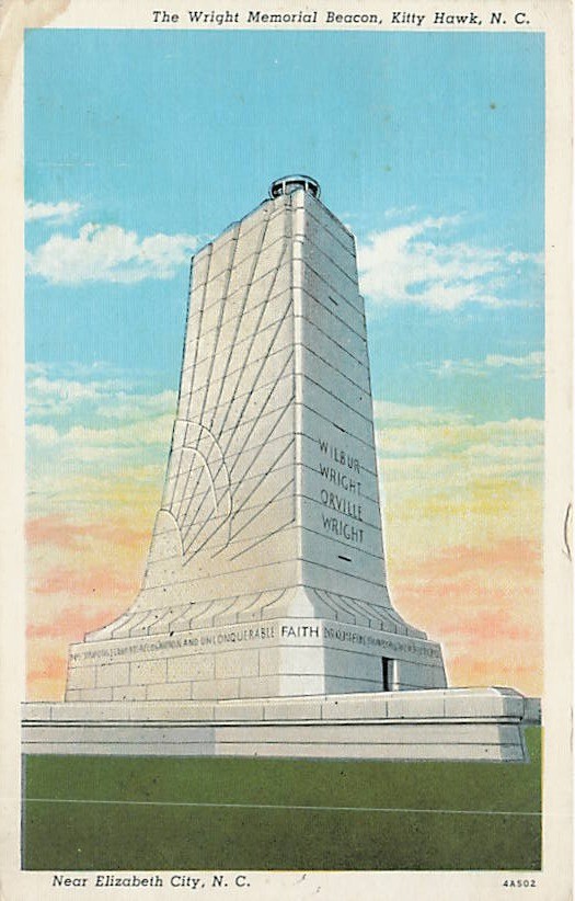 Postcard NC: Wright Memorial Beacon, Kitty Hawk, Linen Posted 1940