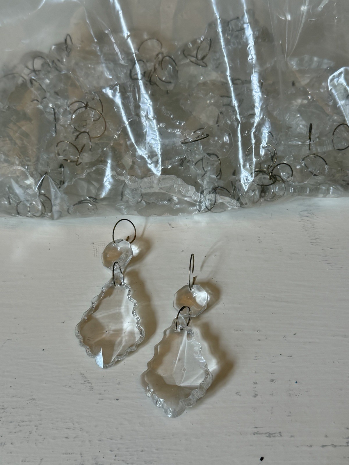 Vintage Glass Chandelier Crystal Prisms LOT of 16 French Pendalogue Leaf Shape