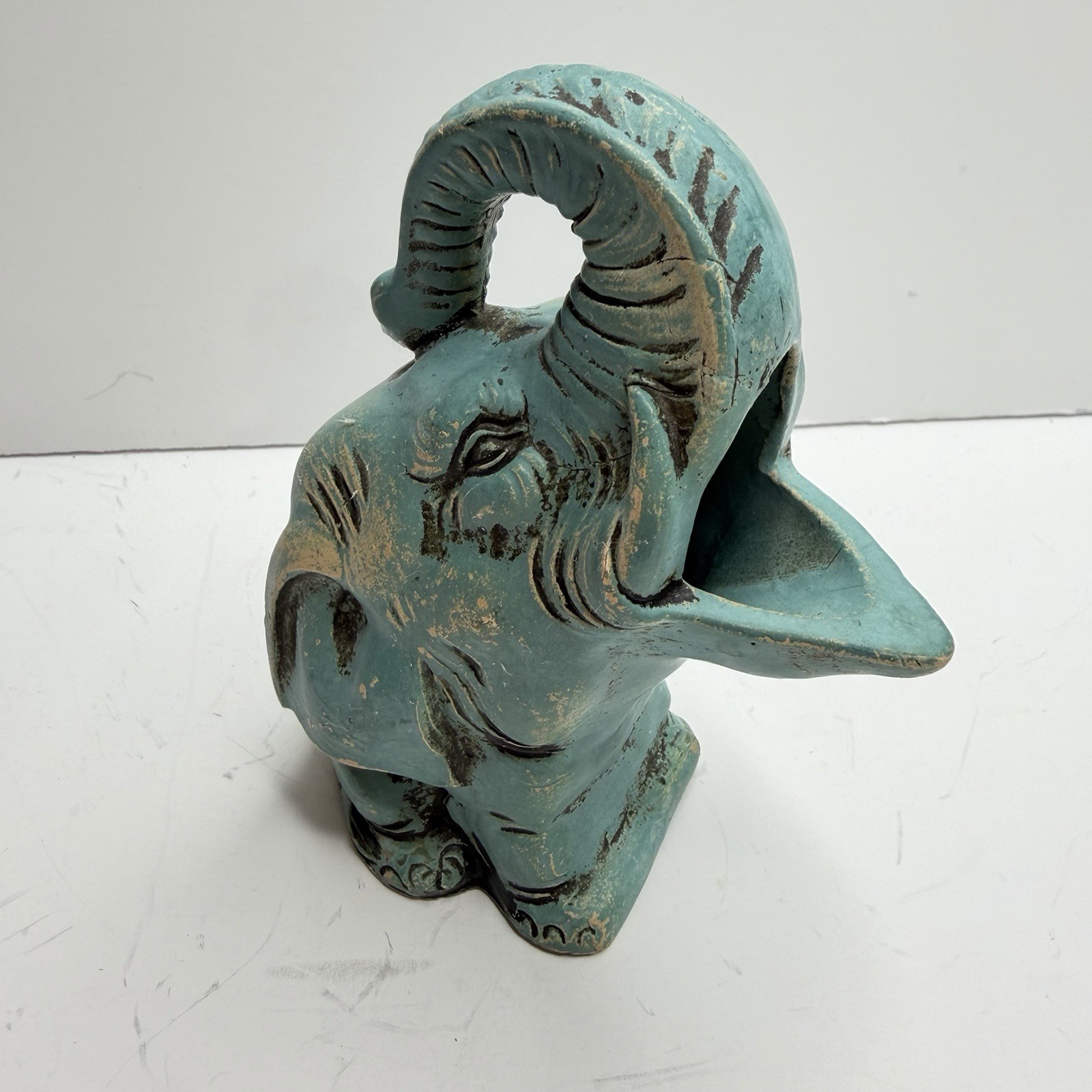 Vintage Elephant Figurine Planter Blue Green Marked Japan Pottery Anamorphic 