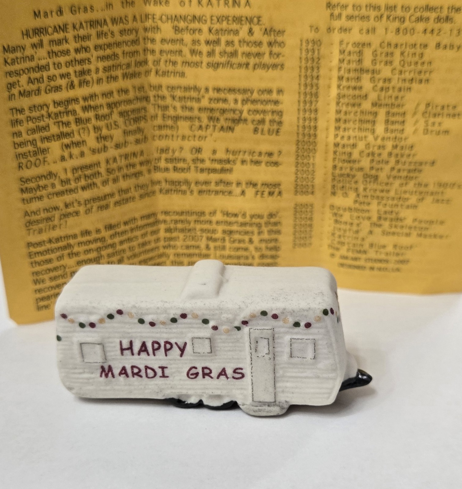 2007 Haydel's bakery  Porcelain Mardi Gras King Cake Baby Fema trailer Haydels 