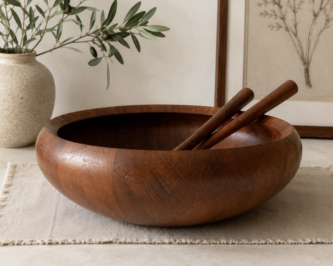 Dansk Denmark IHQ Jen Quistgaard Staved Teak Salad Bowl Lollipop Servers Set 16”
