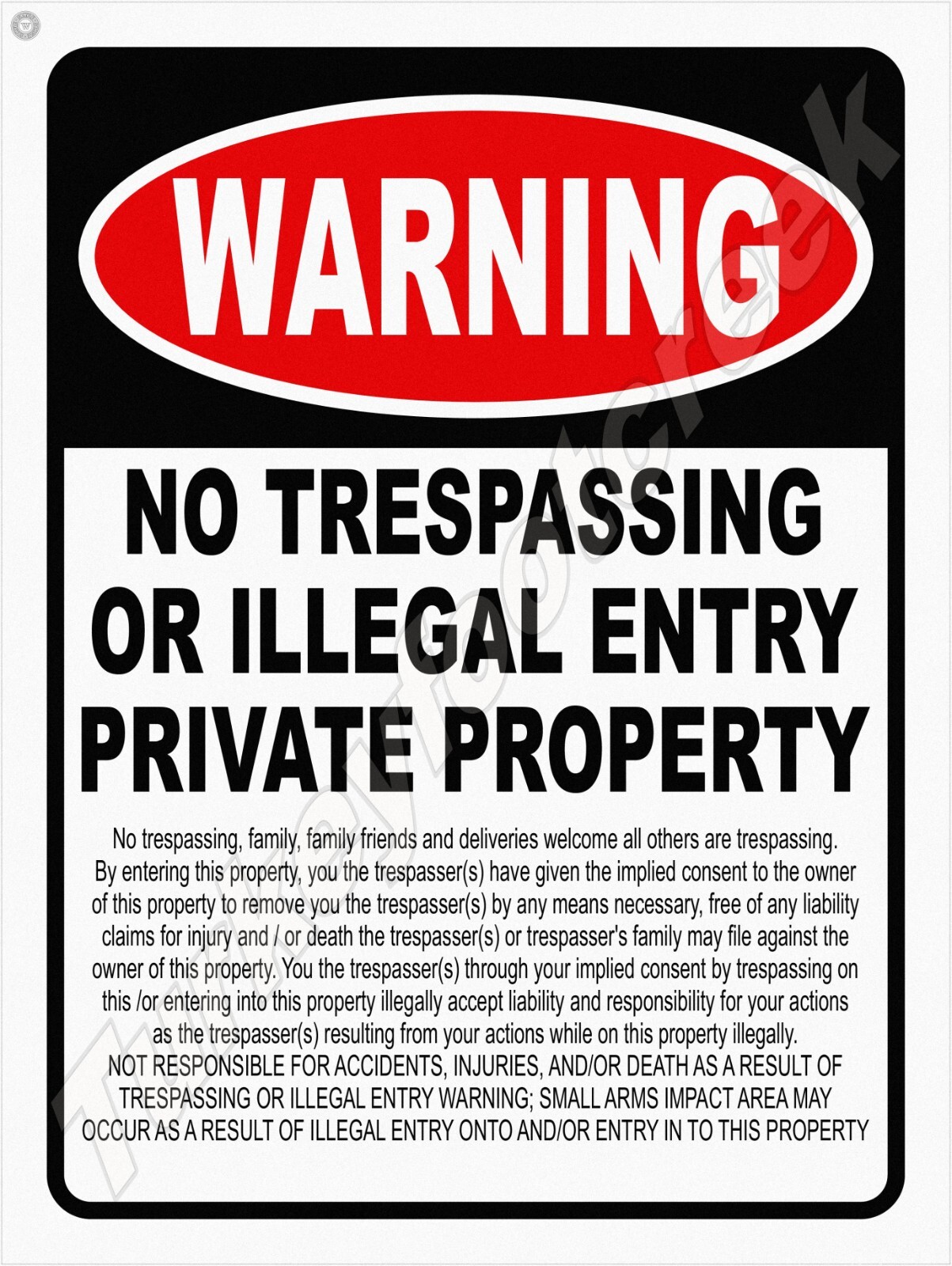 Warning No Trespassing Or Illegal Entry Metal Sign 3 Sizes to Choose From