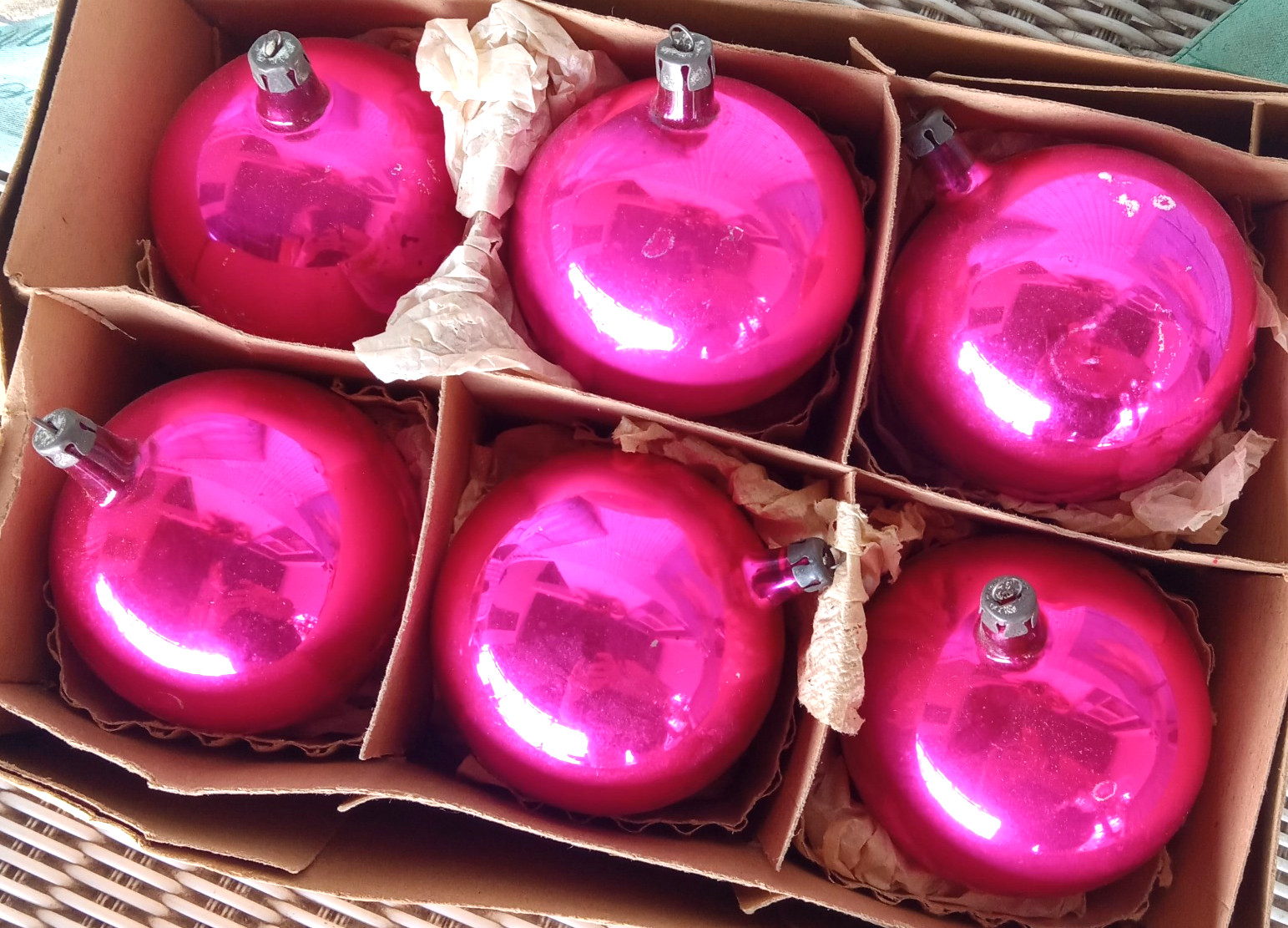 Vintage JUMBO Hot Pink Lot of 6 FANTASIA Christmas Ornaments
