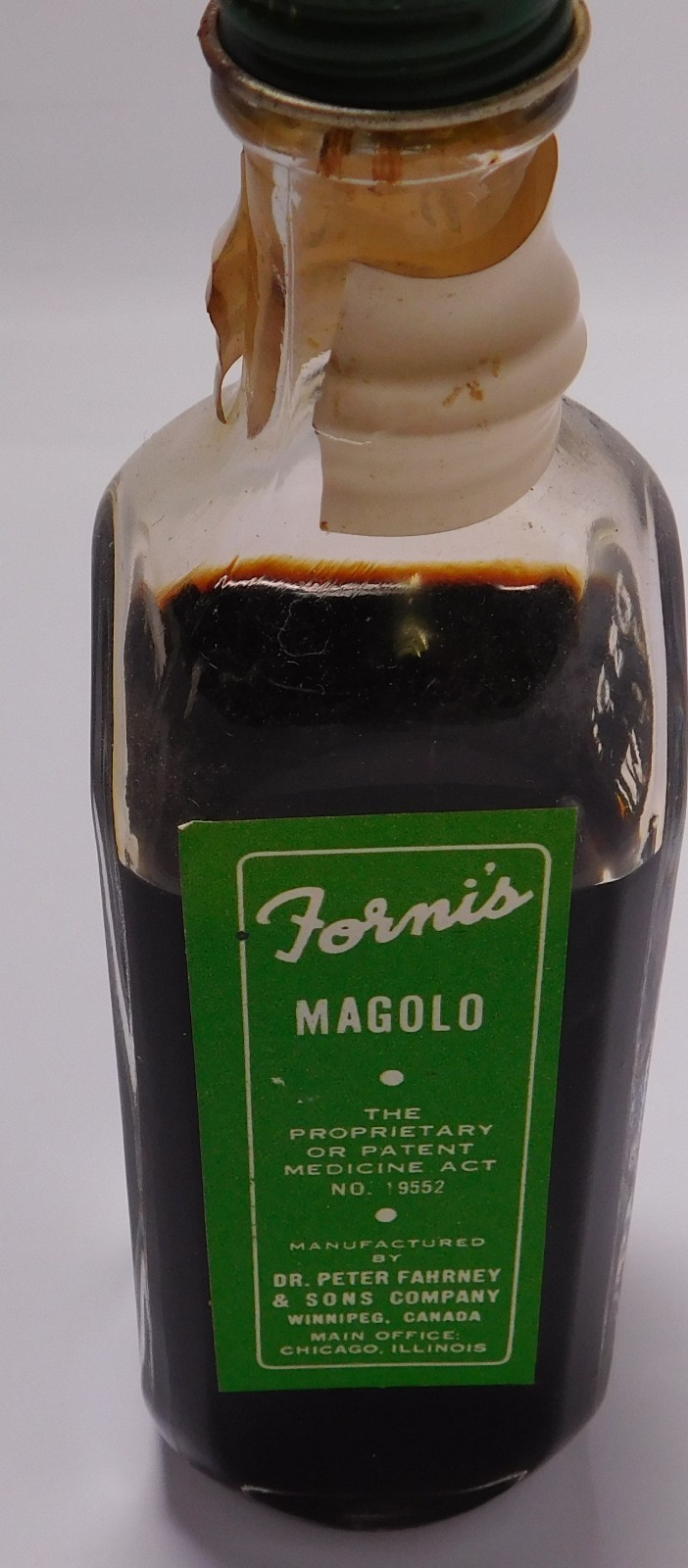 Vintage Medicine Bottle Forni's Magolo Dr. Peter Fahrney & Sons