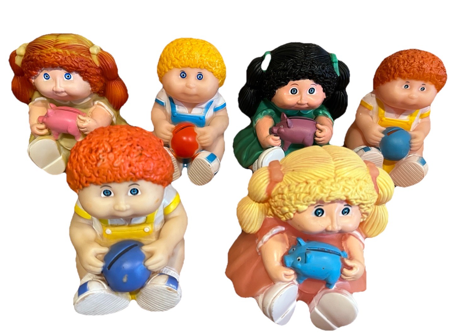 Vintage 1983 Cabbage Patch Kids Plastic Piggy Bank 3 Boys 3 Girls Set Of 6 Rare