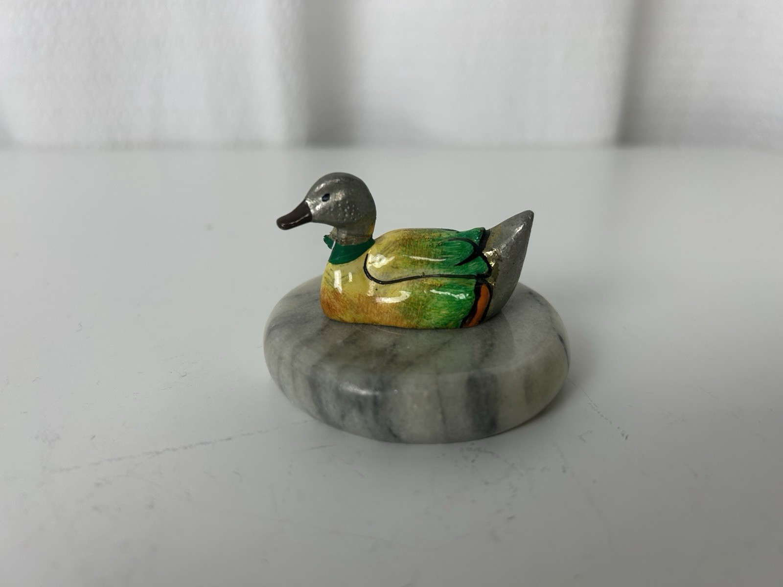 Enesco Duck Figurine Vintage 1983 Marble Base Handpainted Pewter 2.5\