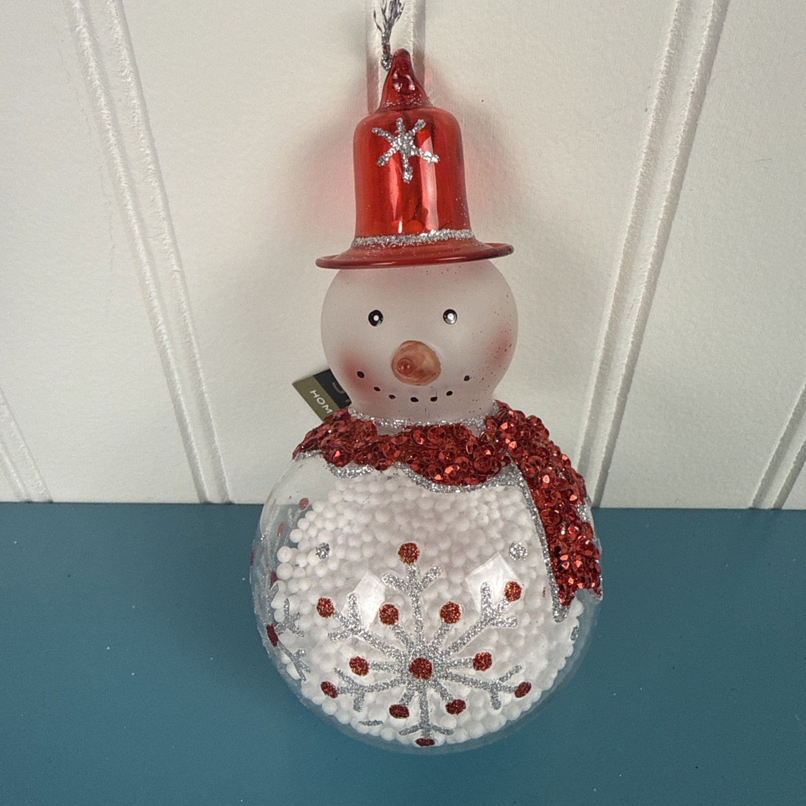 Robert Stanley Snowman 2011 Glass Christmas Ornament Top Hat filled w/snow NWT