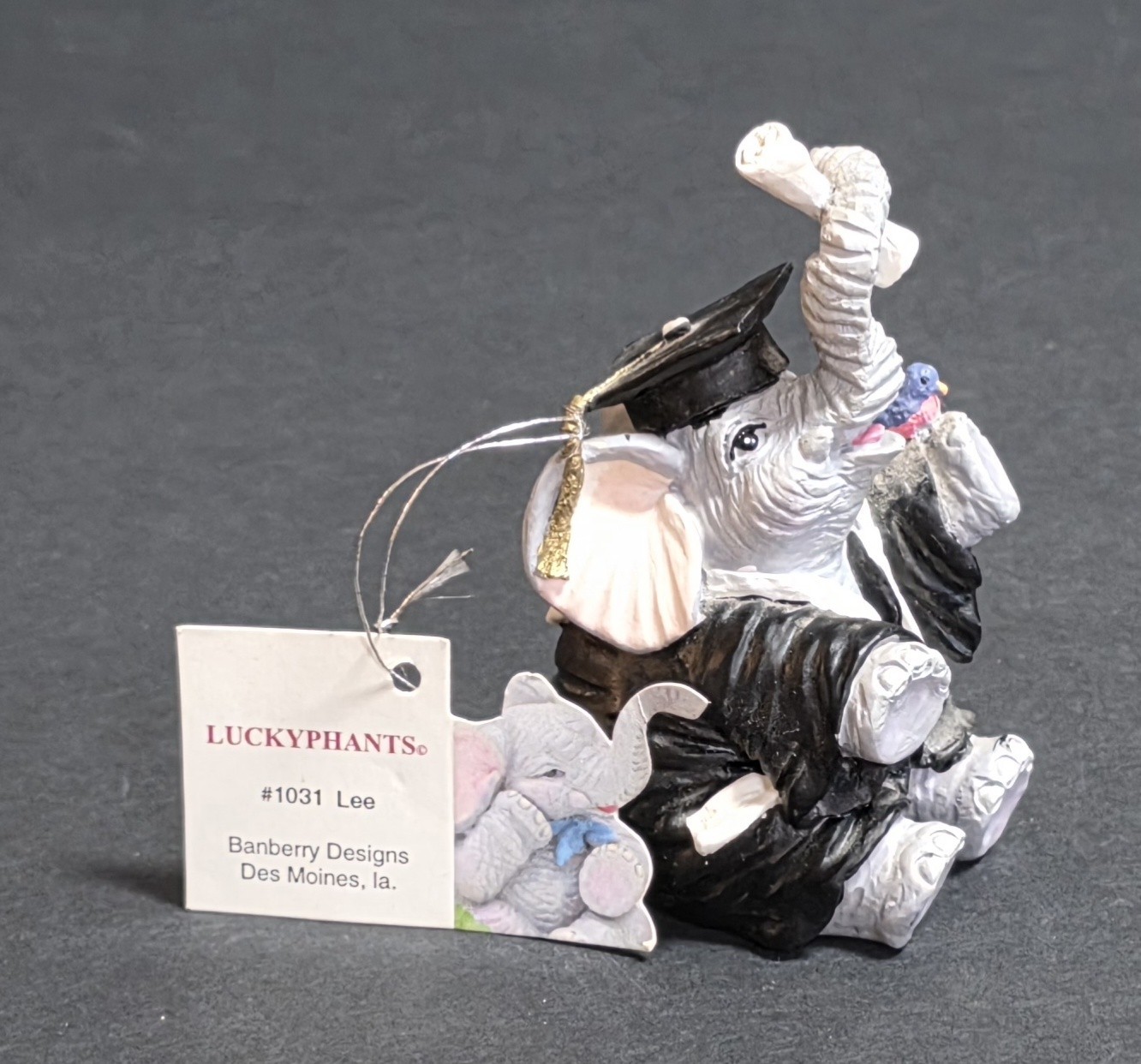 Vintage Luckyphants Banberry Designs Graduation Elephant Figurine - NOS