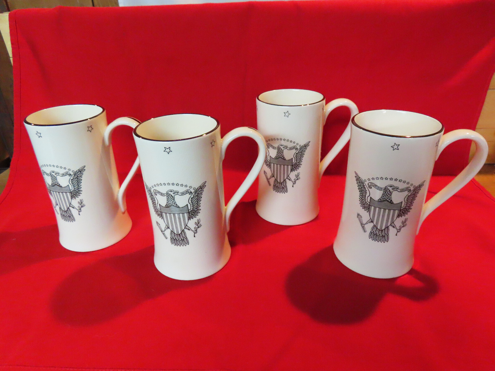Vintage Patriotic Pluribus Unum Great Seal Eagle mugs, Sandland Staffordshire