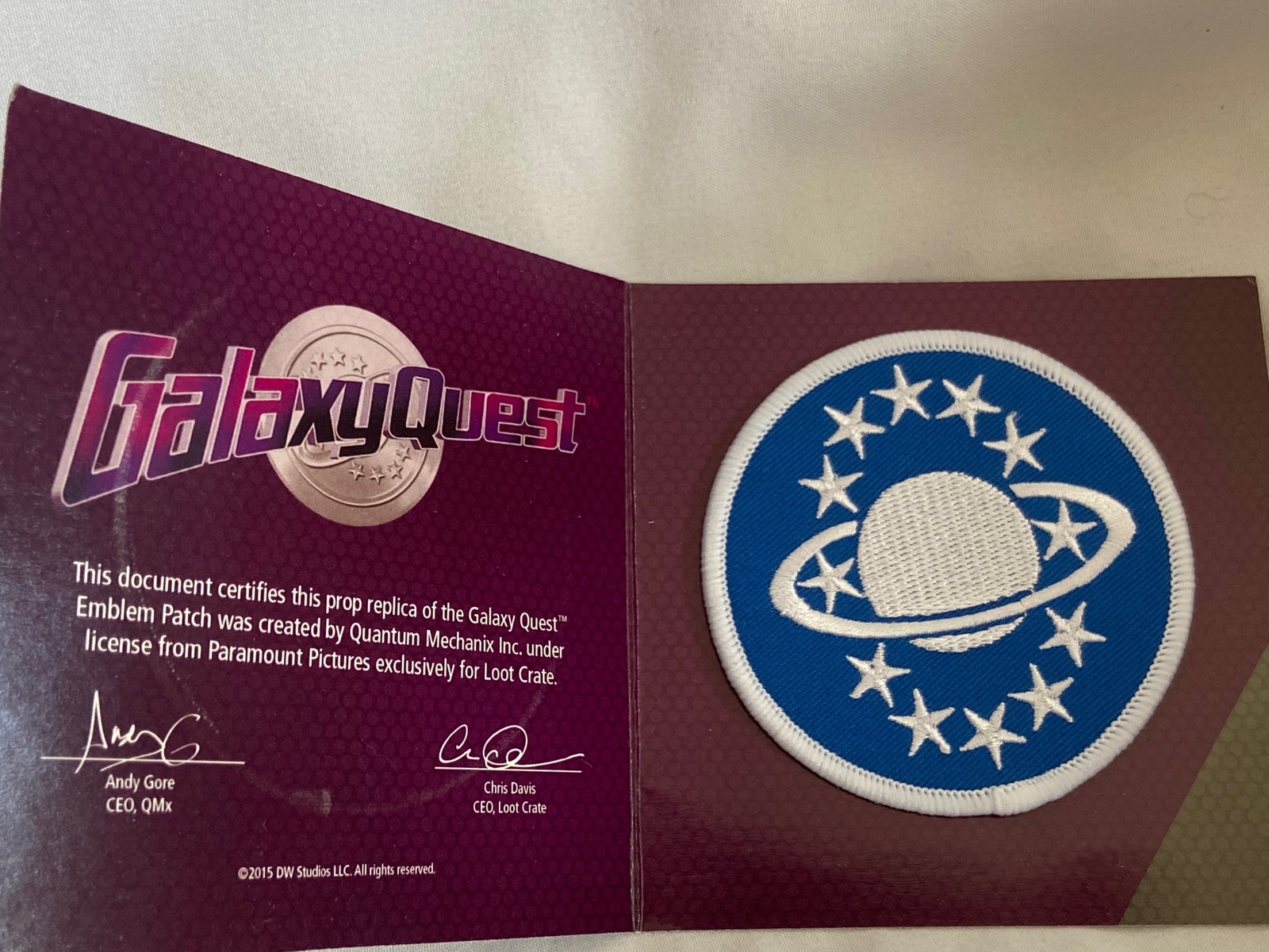 Galaxy Quest Emblem Patch Prop Replica Loot Crate Exclusive New QM Quantum Galaxy Quest Emblem Patch Prop Replica Loot Crate Exclusive New QM Quantum