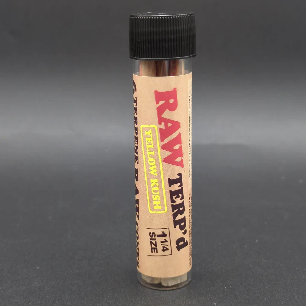 RAW TERP'D YELLOW KUSH PRE-ROLLED 1 1/4 SIZE CONES - 6 CONES