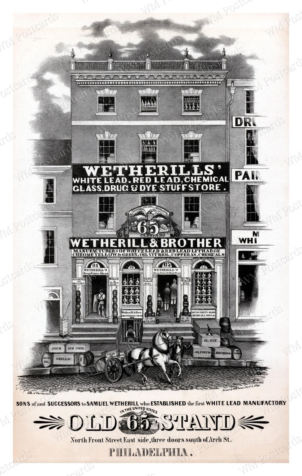 Philadelphia Pennsylvania 1845 Wetherill White Lead Drug Store Standard Postcard