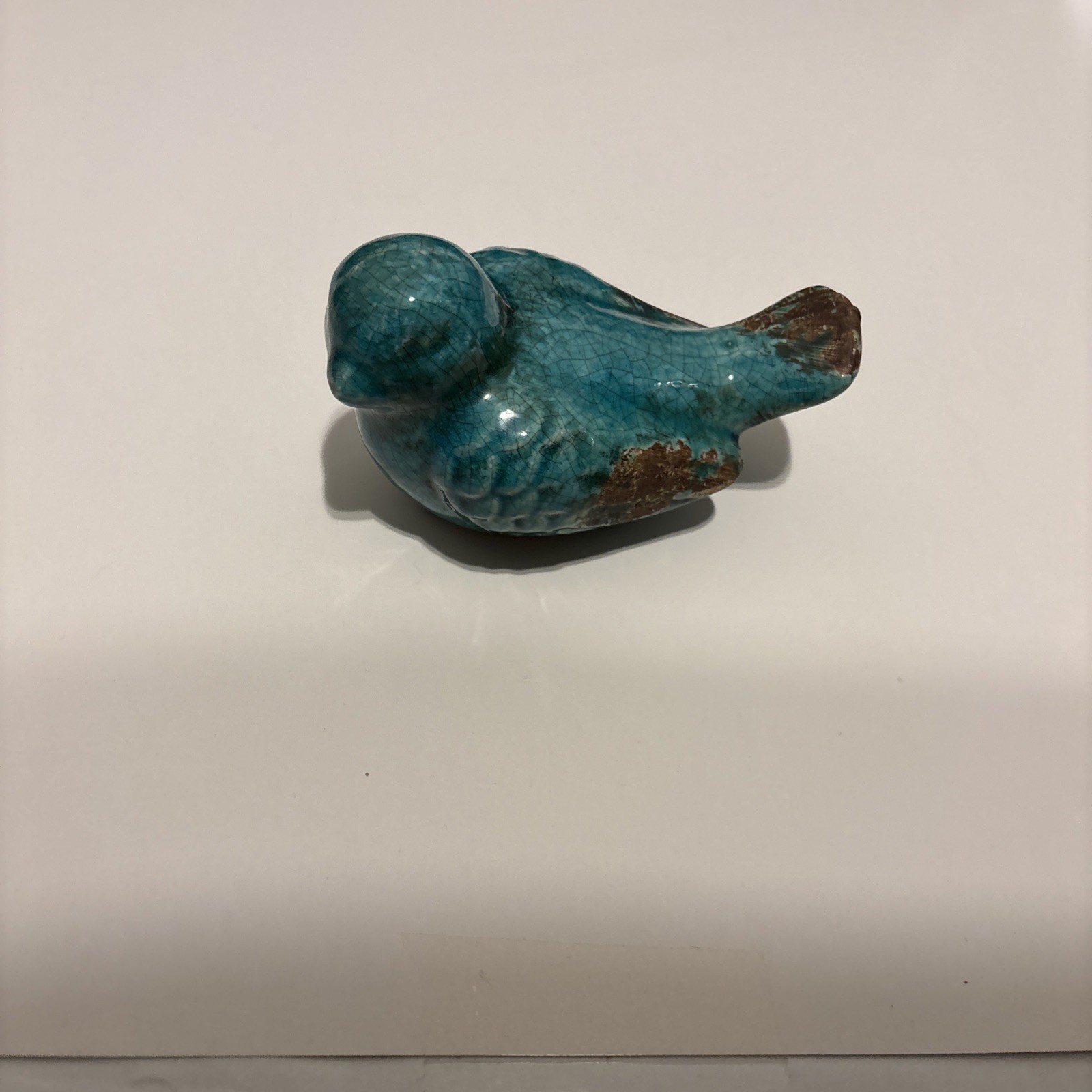 Pottery Hand Painted Crackle Turquoise Clay Bird